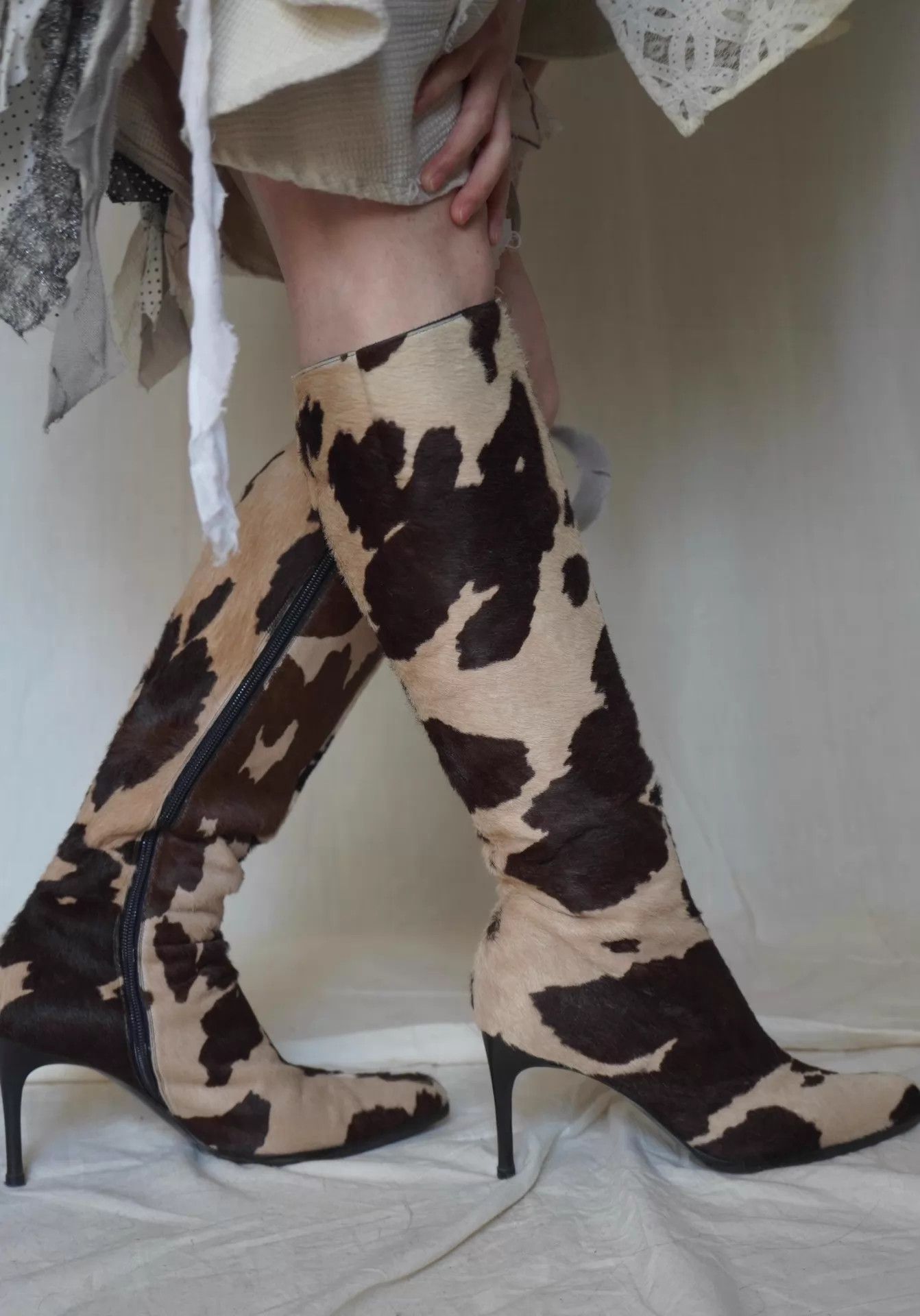Yves Saint Laurent YSL 1990s Cow Print Fur High Heel Boots Size US 6.5 / IT 36.5 - 7 Thumbnail