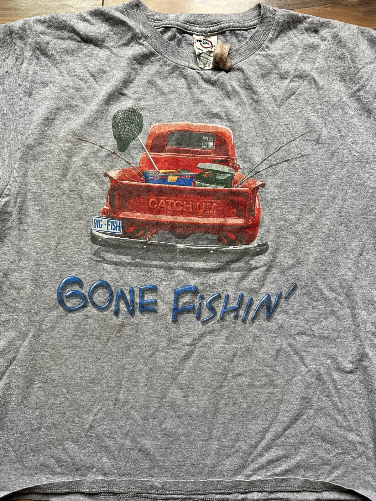 Vintage Gray 'Gone Fishin'' Graphic T-Shirt Size US L / EU 52-54 / 3 - 2 Thumbnail