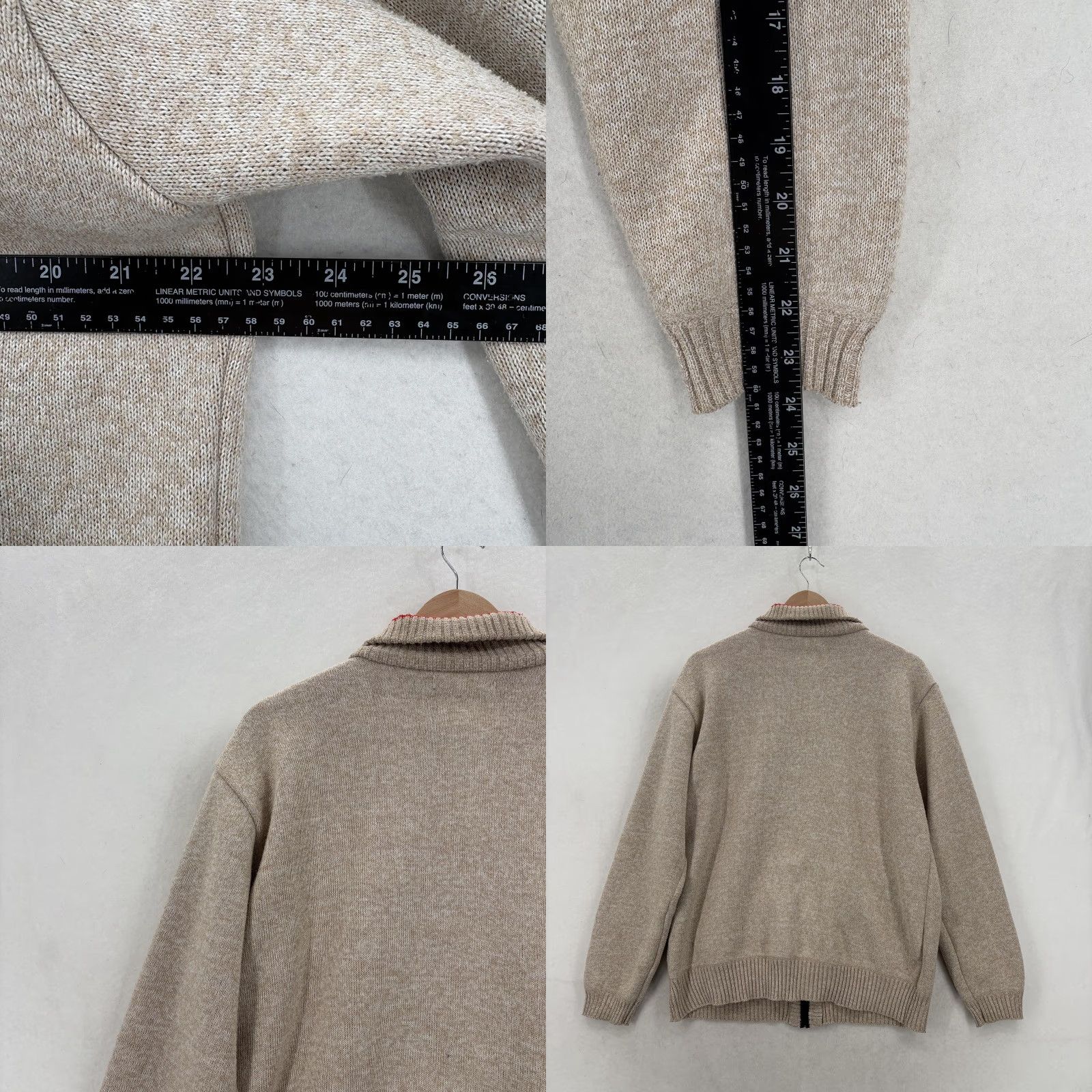 Vintage YeoKou Sweater Mens Large Beige Full Zip Knit Wool Blend Cashmere Lined Size US L / EU 52-54 / 3 - 8 Thumbnail