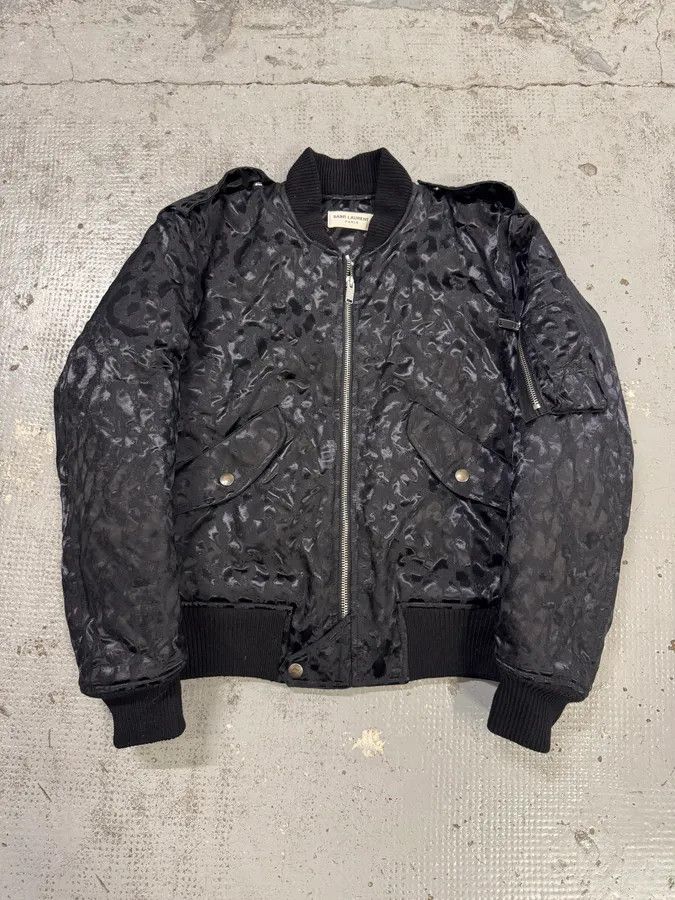 Saint Laurent Paris FW2016 Saint Laurent Black Bomber Nylon Leopard Print Jacket Size US XS / EU 42 / 0 - 7 Thumbnail