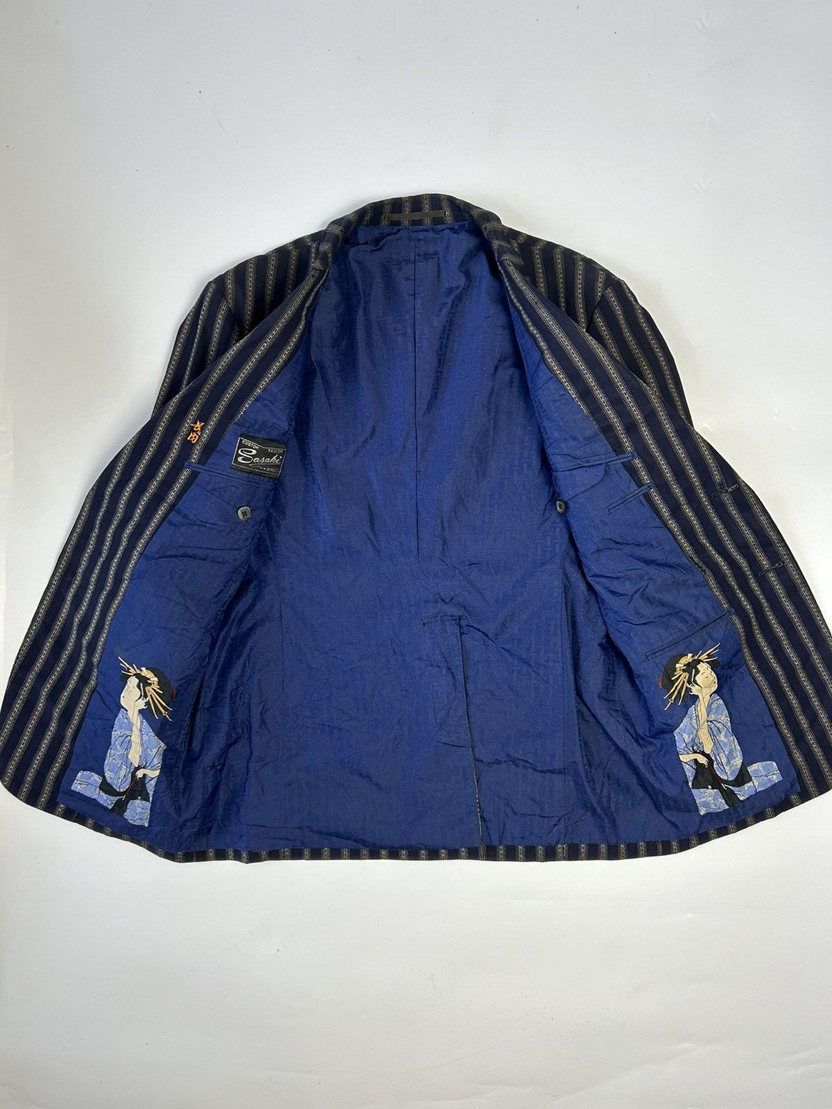 Japanese Brand CUSTOM TAILOR GEISHA SASAKI SAPPORO STRIPE BLAZER Size 38R - 4 Thumbnail