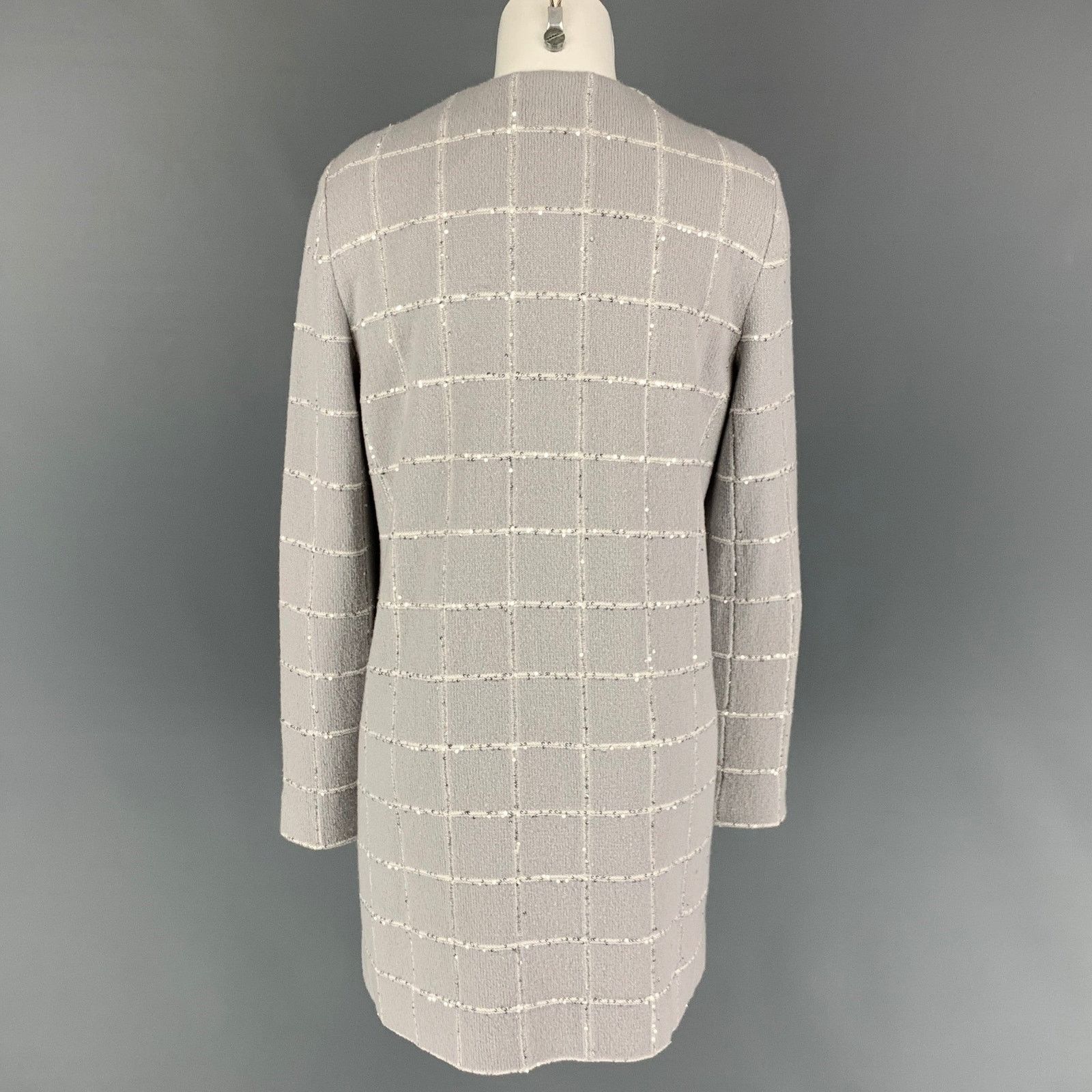 Amina Rubinacci Size 10 Light Gray Wool Blend Knitted Collarless Coat Size L / US 10 / IT 46 - 3 Thumbnail