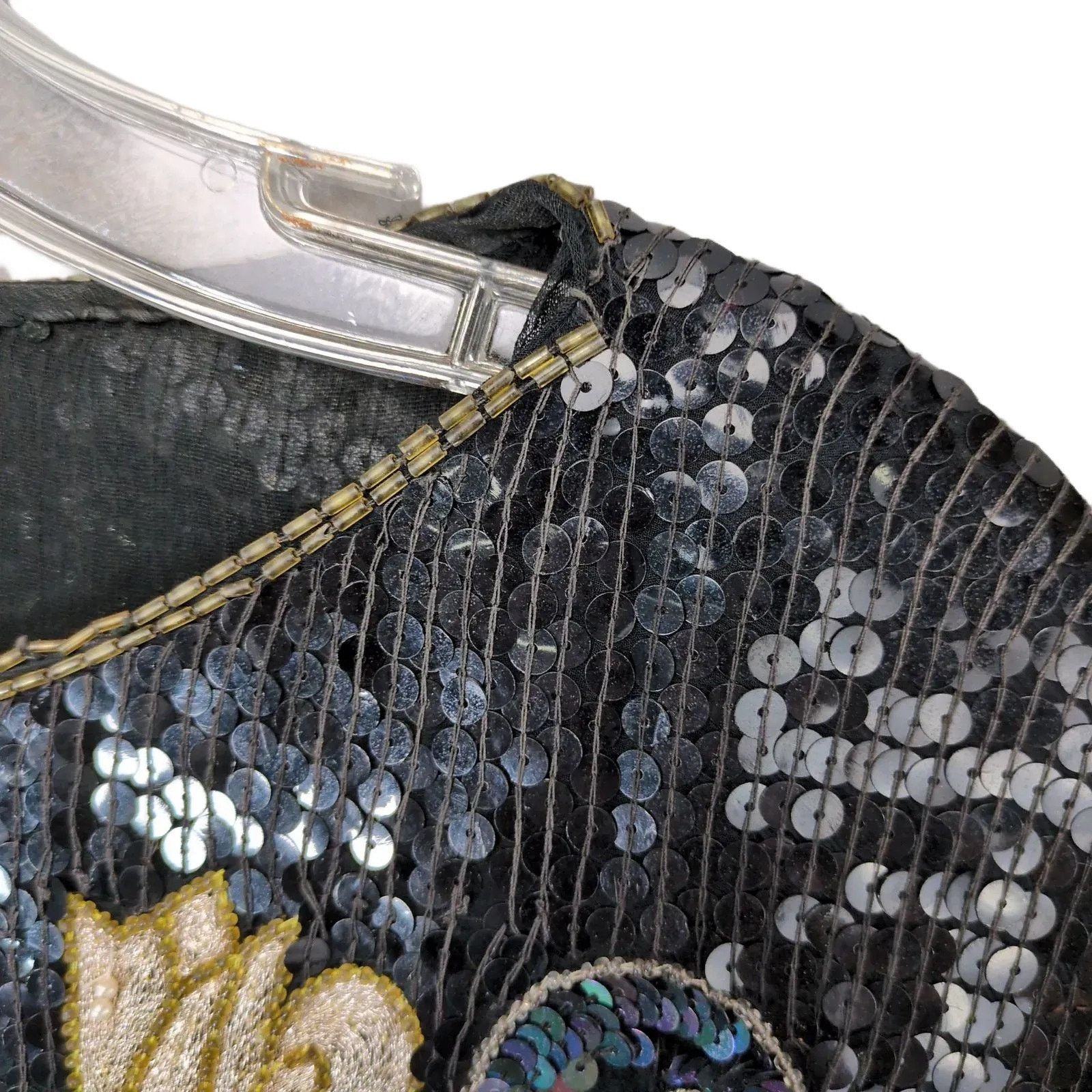 Vintage Star Group Sz M 100% Silk Black Sequin Beaded Gold Rose Top Size M / US 6-8 / IT 42-44 - 4 Thumbnail