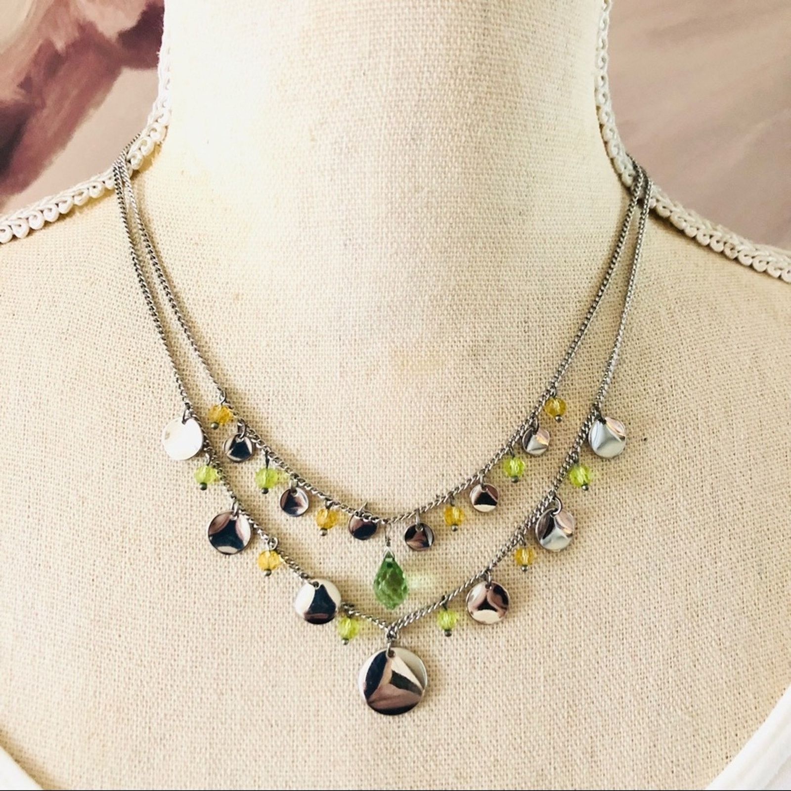 Jewelry Lia Sophia silver disc faceted glass crystal necklace Size ONE SIZE - 1 Thumbnail