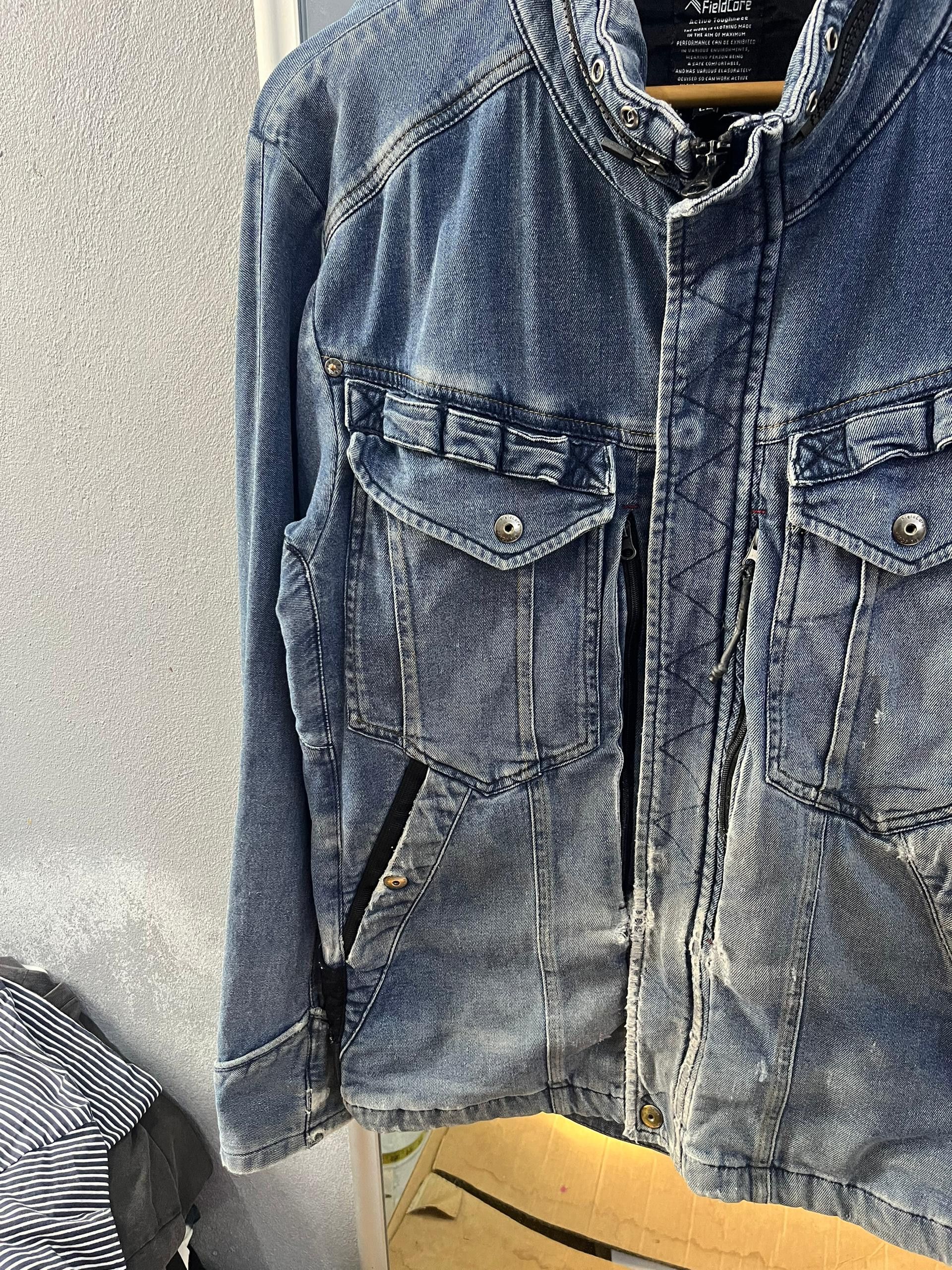 Japanese Brand FieldCore Distressed Workwear Denim Jacket Hidden Hood Size US M / EU 48-50 / 2 - 5 Thumbnail