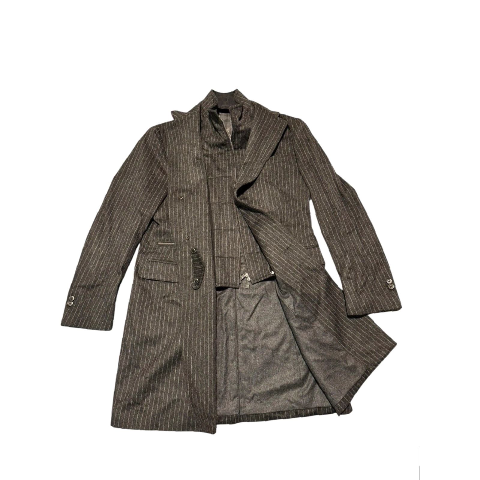 Corneliani Corneliani ID Italy Men Overcoat Pinstripe Wool Long Zip Bib 54R Grey XXX Wool Lining Regular Coat Mens Size US L / EU 52-54 / 3 - 2 Thumbnail