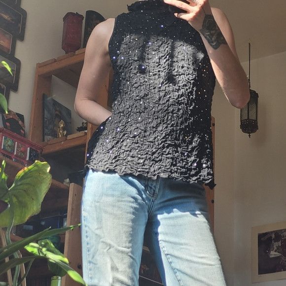 Joseph Ribkoff Vintage Joseph Ribkoff Black Textured Sequins Top - Size 10 Size L / US 10 / IT 46 - 10 Thumbnail