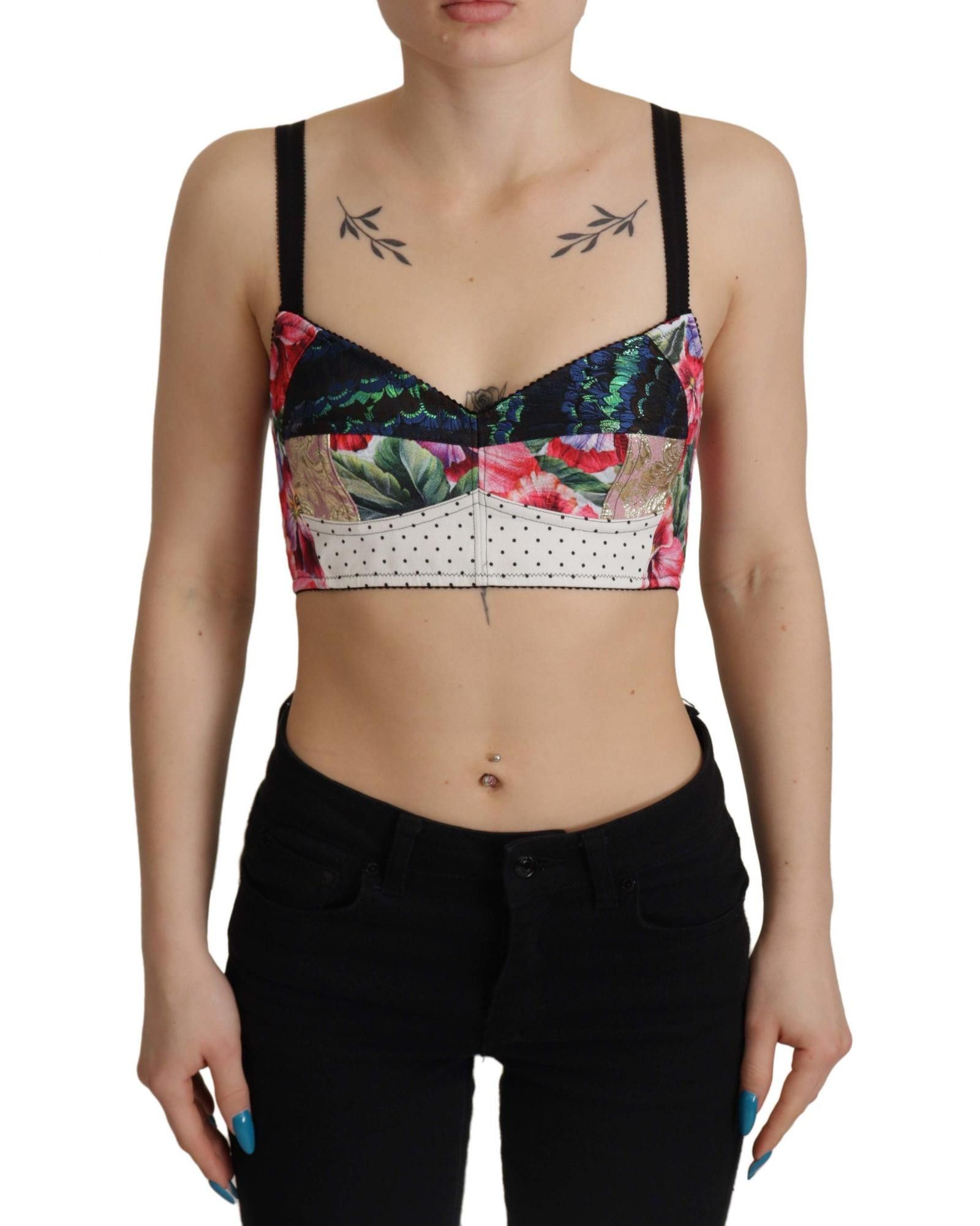 image of Dolce Gabbana Gorgeous Floral Print Cropped Blouse in Black, Women's (Size Small)