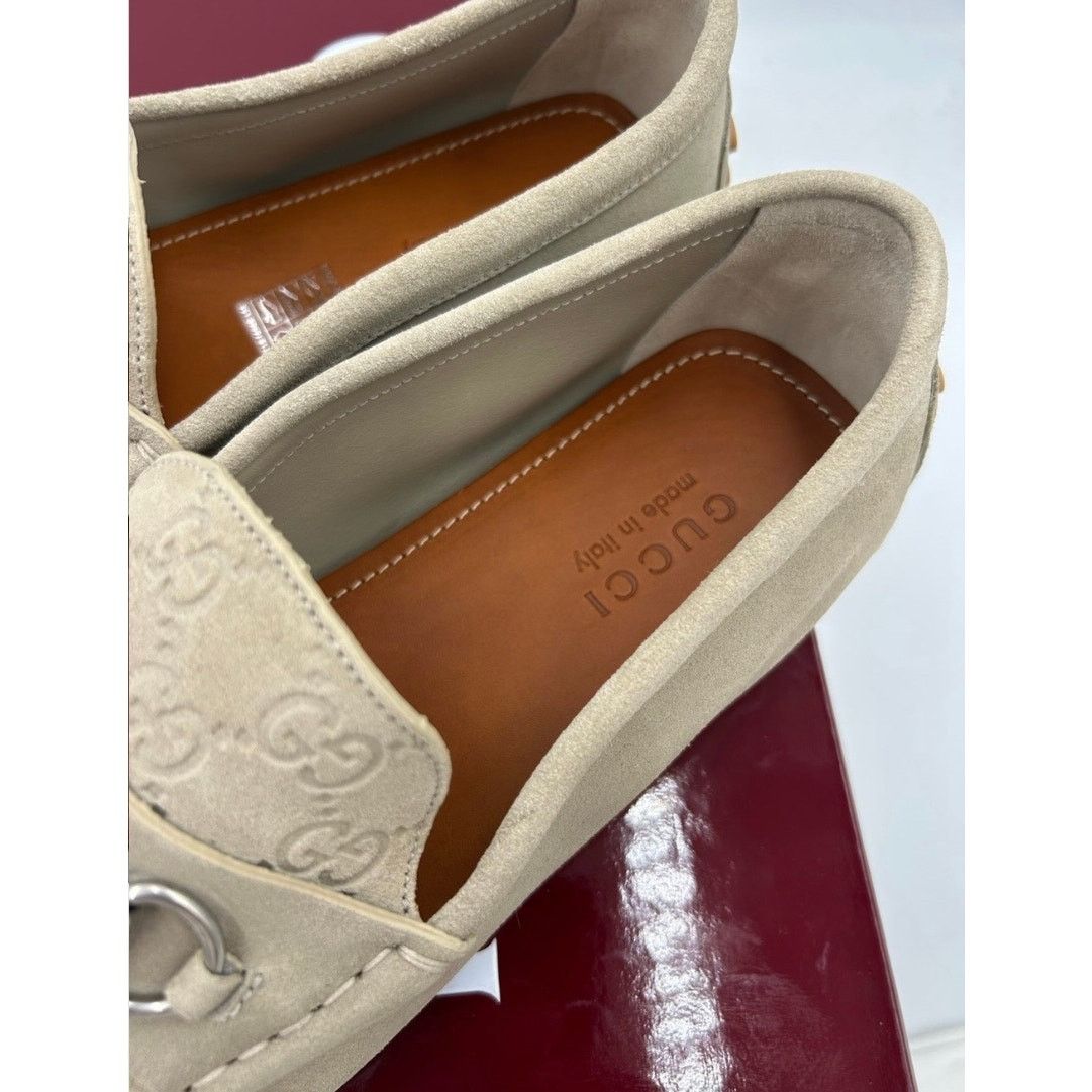Gucci GG oatmeal suede driver loafers size 11 fits 11.5 US display picture 2