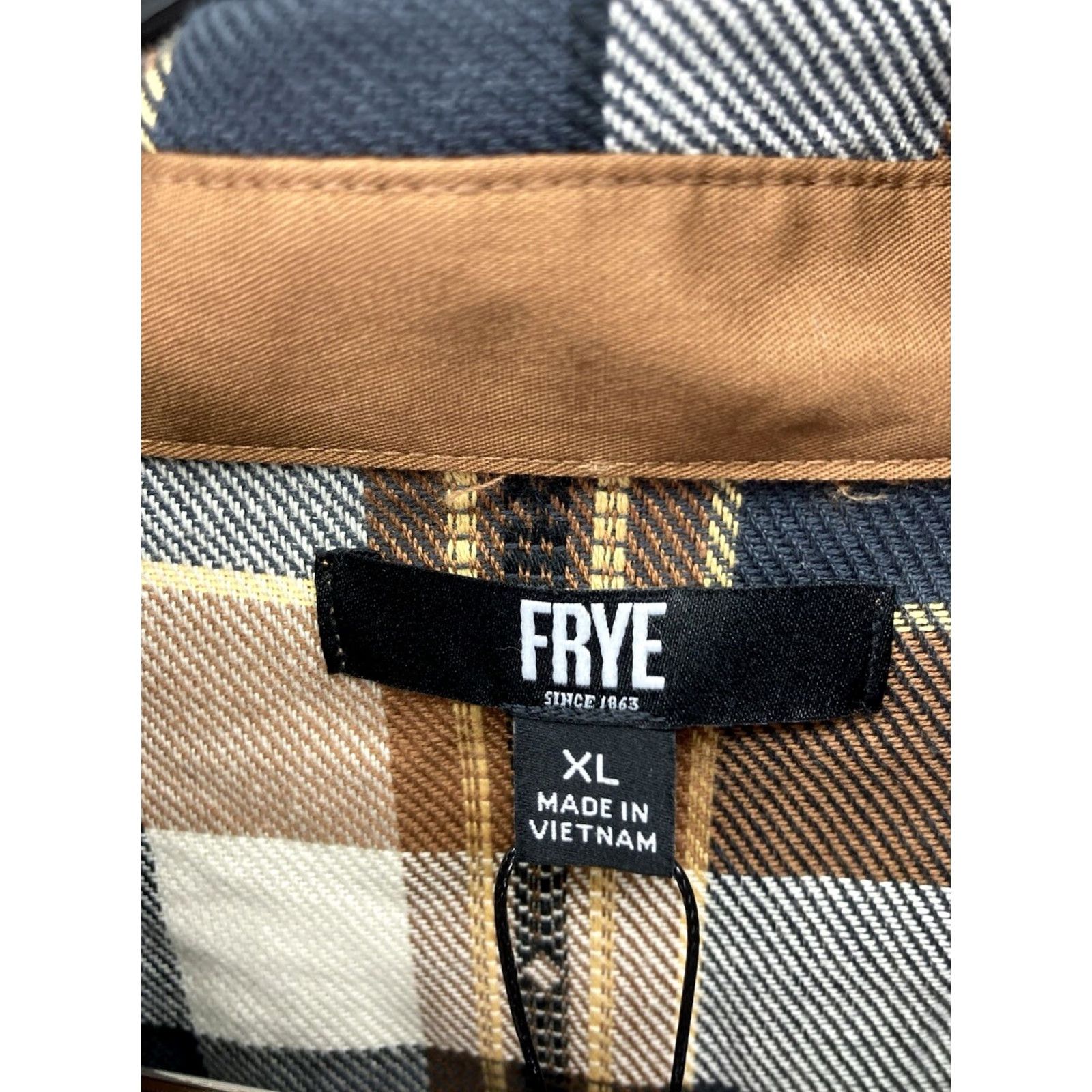 Frye Frye Jacquard Flannel Shirt Men XL Brown Plaid Long Sleeve Button NWT Size US XL / EU 56 / 4 - 7 Thumbnail