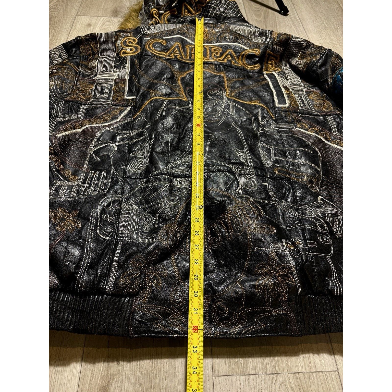 Other Scarface Leather Embroidered Fur Hood Jacket Black Y2K 5XL Size US XXL / EU 58 / 5 - 22 Thumbnail