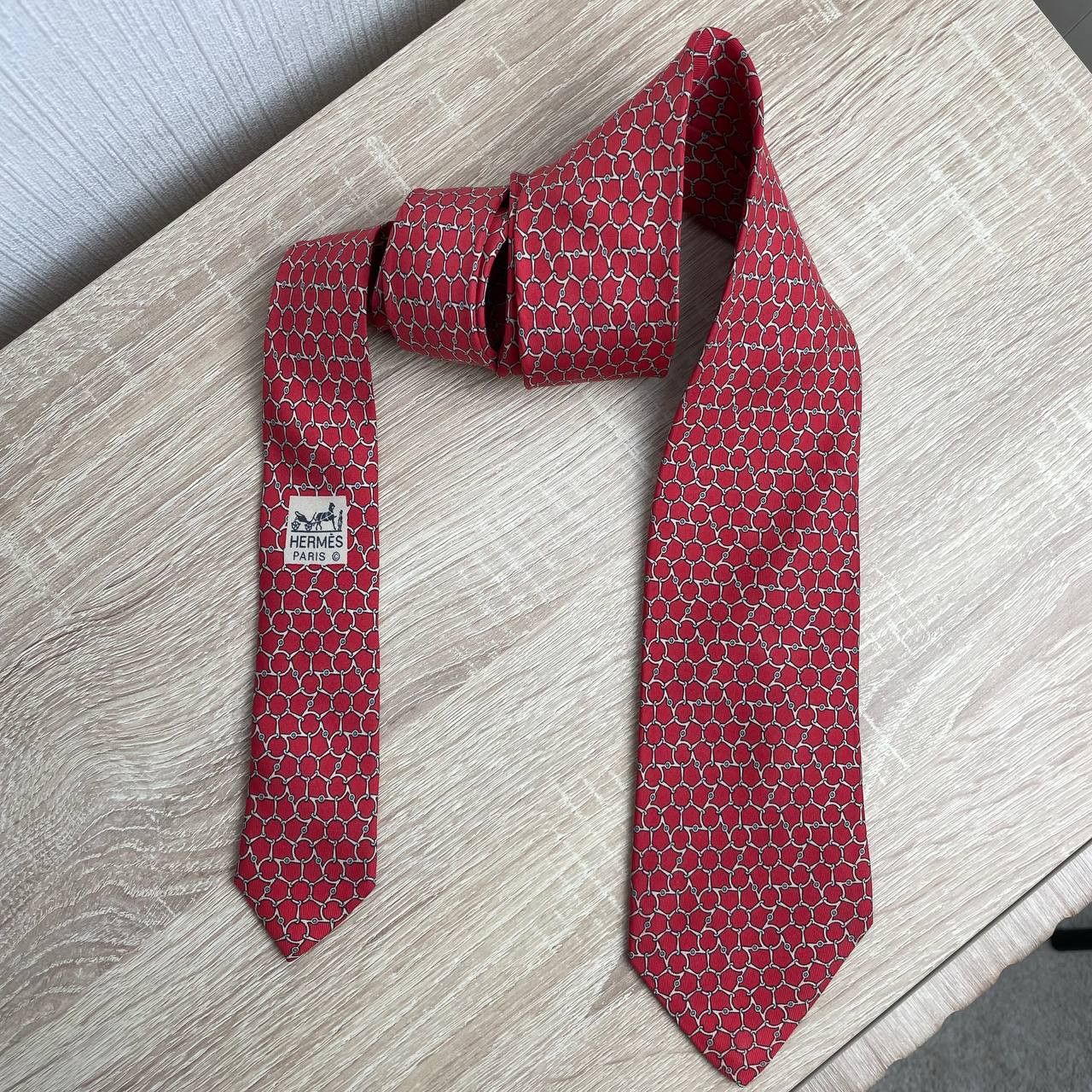 Hermes Hermes Paris Silk Tie 7384 PA Chains Red Size ONE SIZE - 3 Thumbnail
