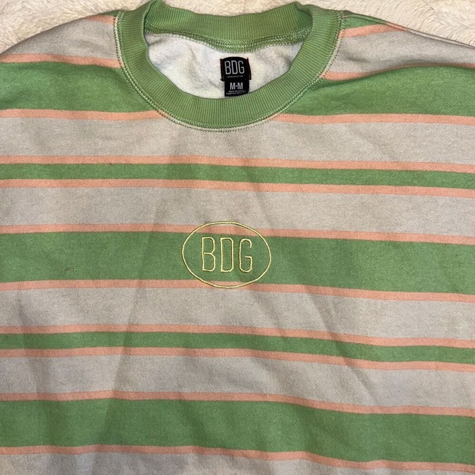 Bdg BDG Green and Gray Cropped Striped Sweatshirt | Sz M Size M / US 6-8 / IT 42-44 - 3 Thumbnail
