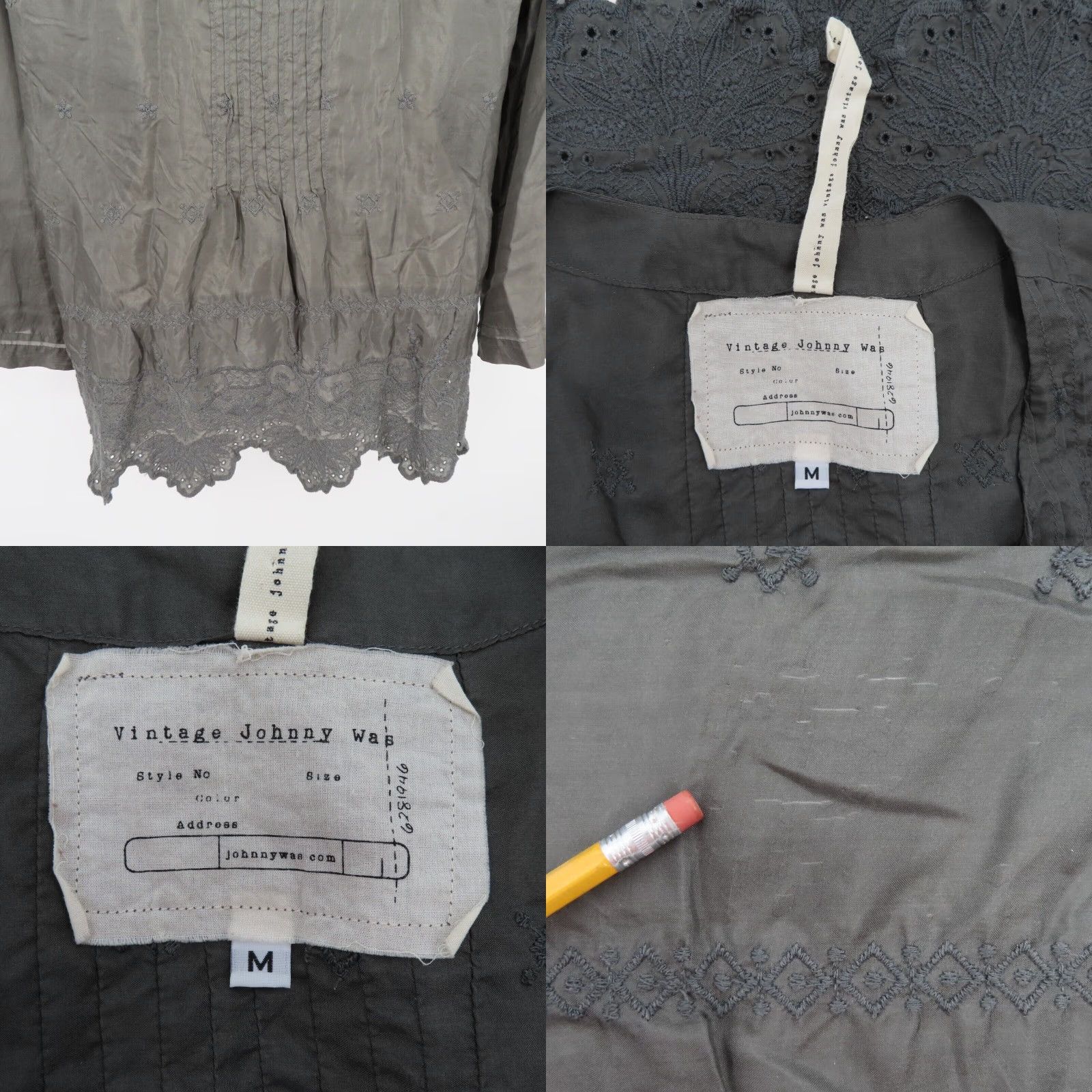 Johnny Was VINTAGE Johnny Was Women Blouse Shirt Top Embroidered Silk Gray M Medium Keyhole Casual Formal Workwear Size M / US 6-8 / IT 42-44 - 8 Thumbnail