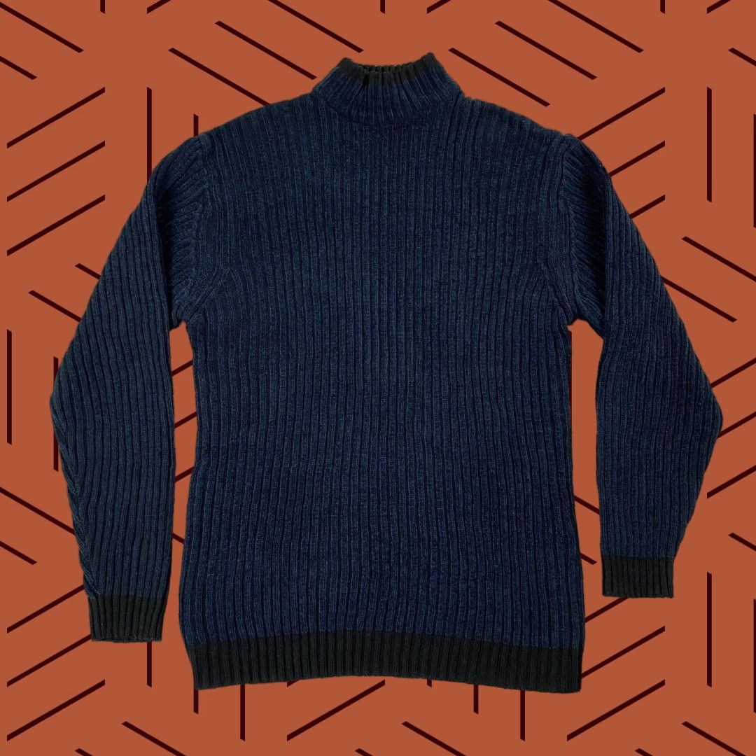 Vintage VINTAGE 90s Barcode Mens Turtleneck Sweater Hoodie 2XL Fall Winter Blue Black Stripes Size US XXL / EU 58 / 5 - 1 Thumbnail