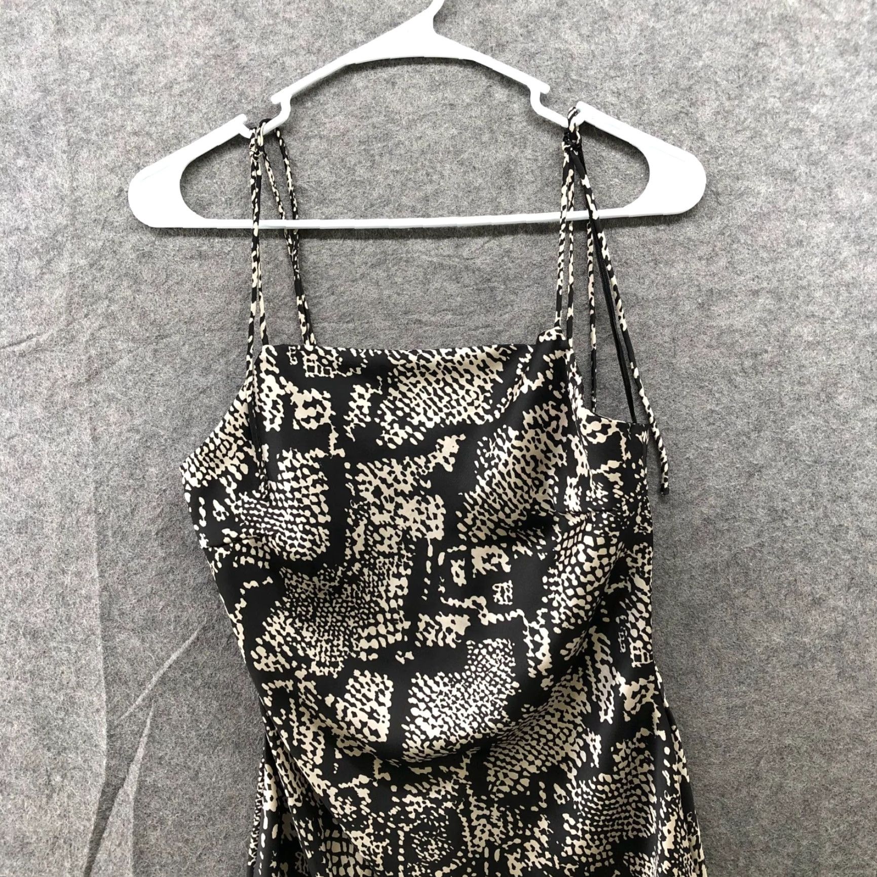 Zara VINTAGE? No. Zara Satin Slip Dress Womens S Black Cream Printed Mini Tie Strap Size S / US 4 / IT 40 - 3 Thumbnail