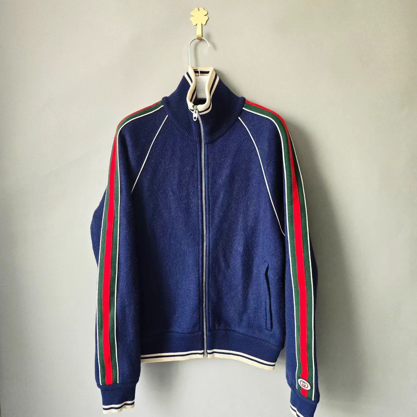 Gucci Gucci Men's Red & Green Web Wool Jacket Size US S / EU 44-46 / 1 - 1 Thumbnail