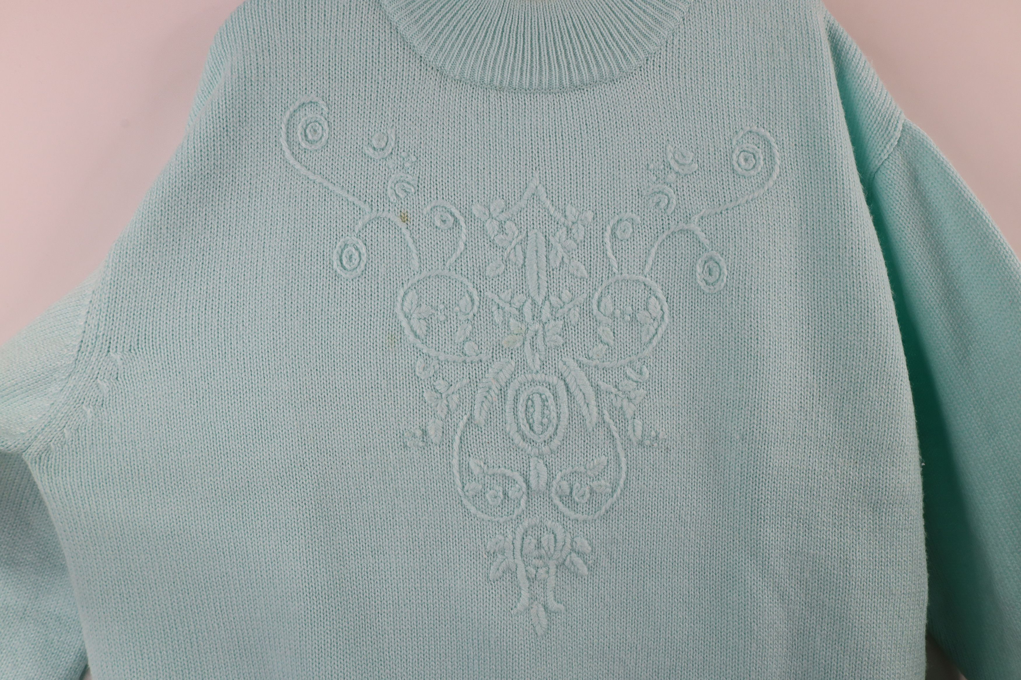 Vintage Vintage 90s Streetwear Flower Knit Mock Neck Sweater Blue Size XL / US 12-14 / IT 48-50 - 4 Thumbnail