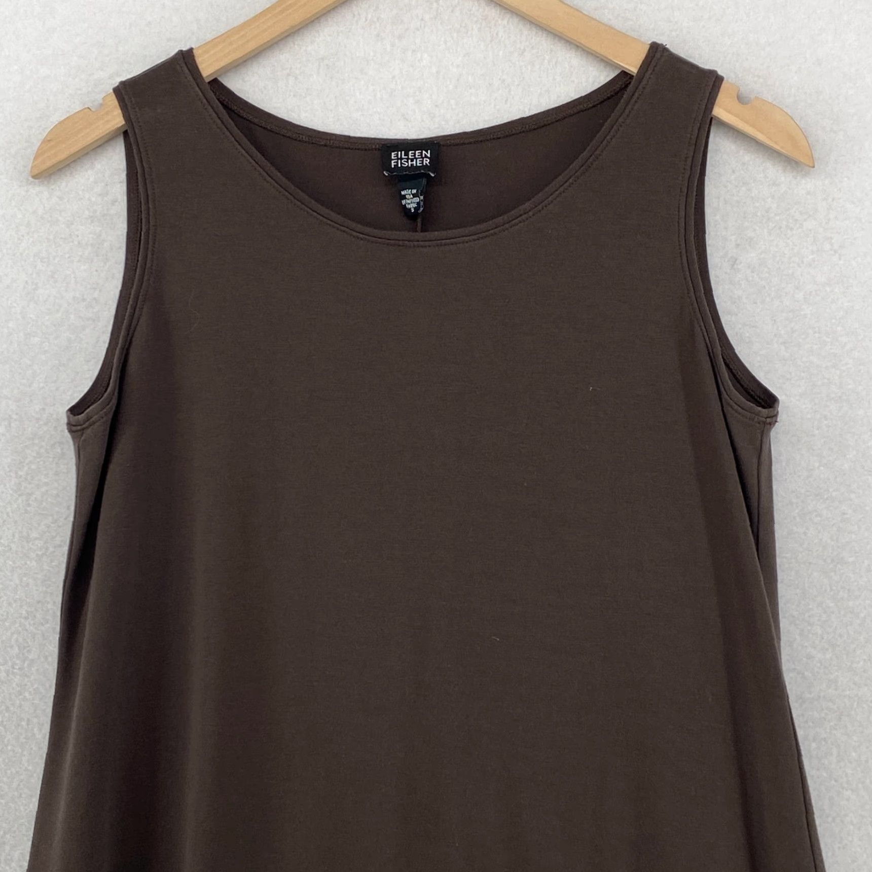 EILEEN FISHER Dress S Cotton Stretch Jersey Shift Tunic Tank Midi Brown USA