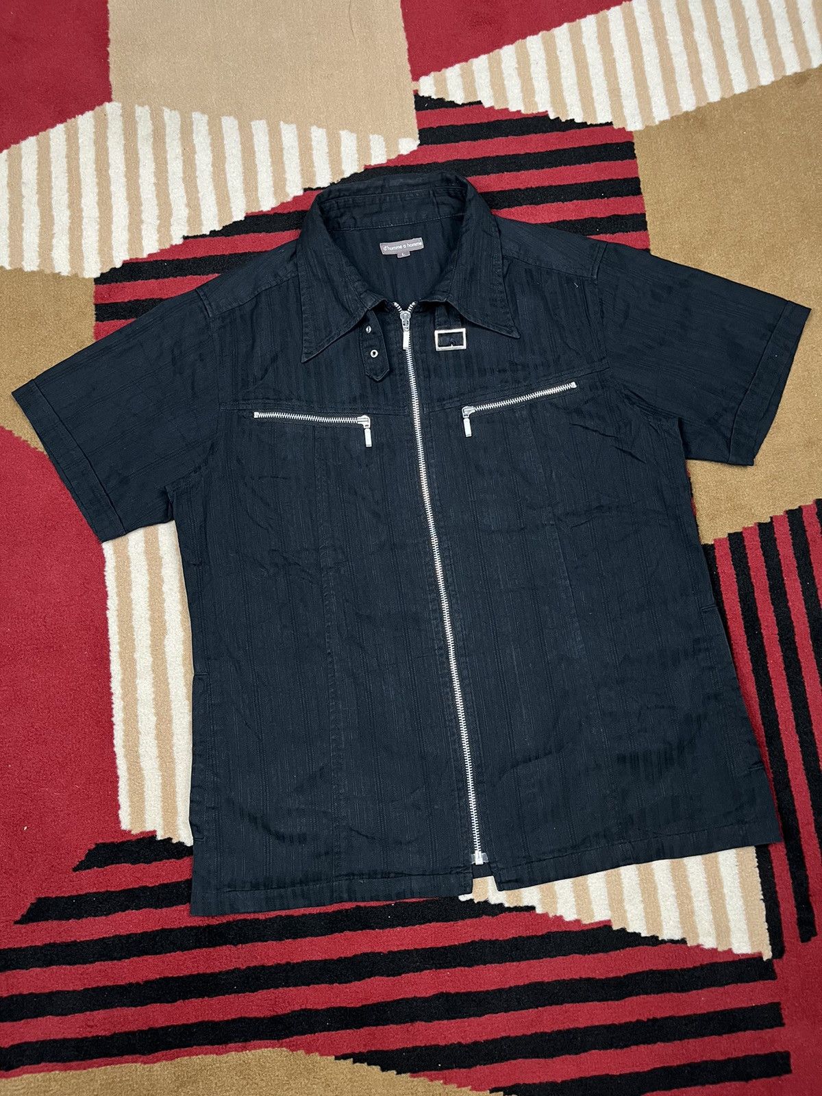 Japanese Brand D’Homme A Homme Black Zipper Shirt Size US M / EU 48-50 / 2 - 1 Thumbnail