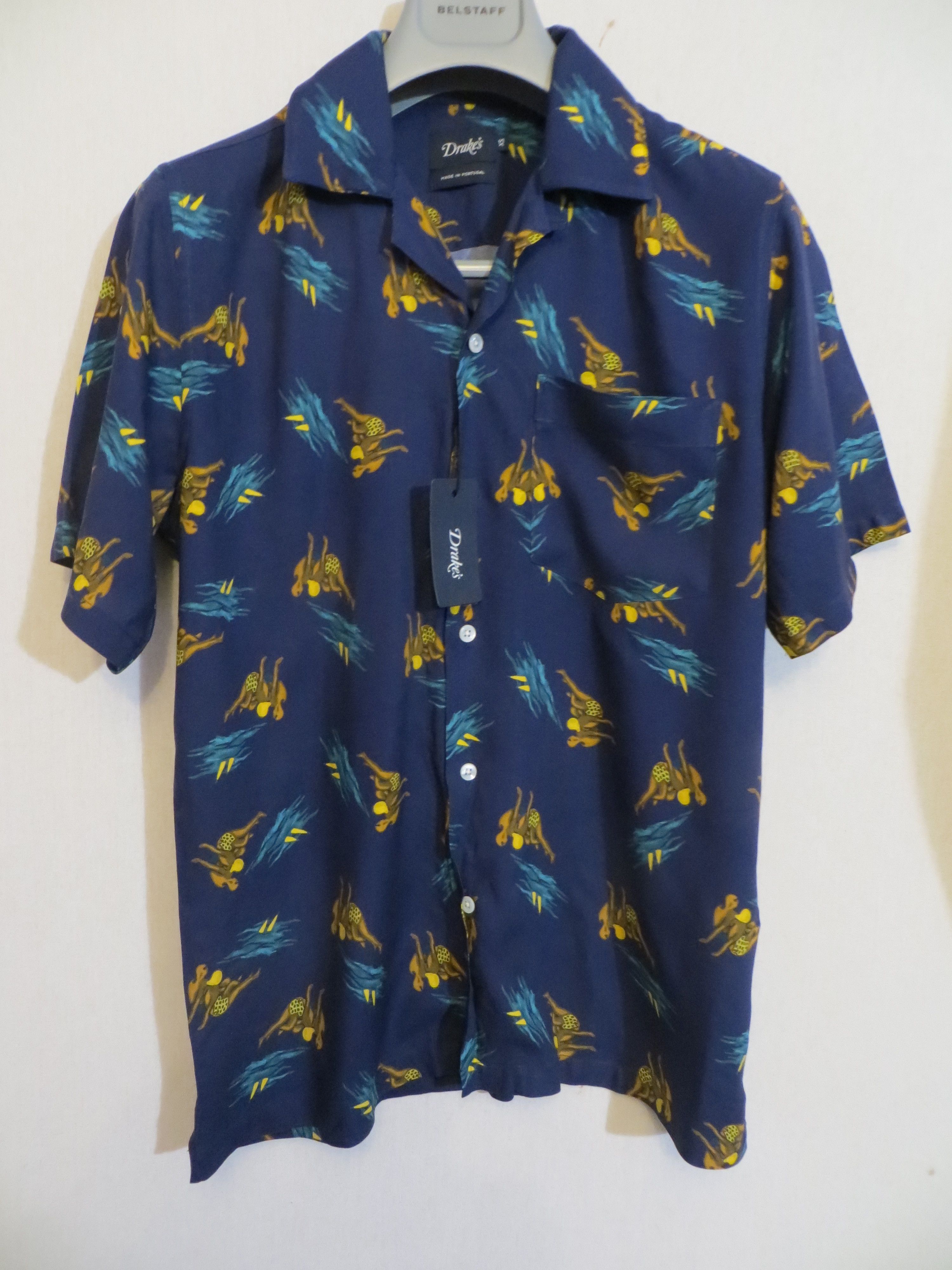 image of Drakes Blue Bathers Cuban Collar Holiday Shirt, Men's (Size XS)