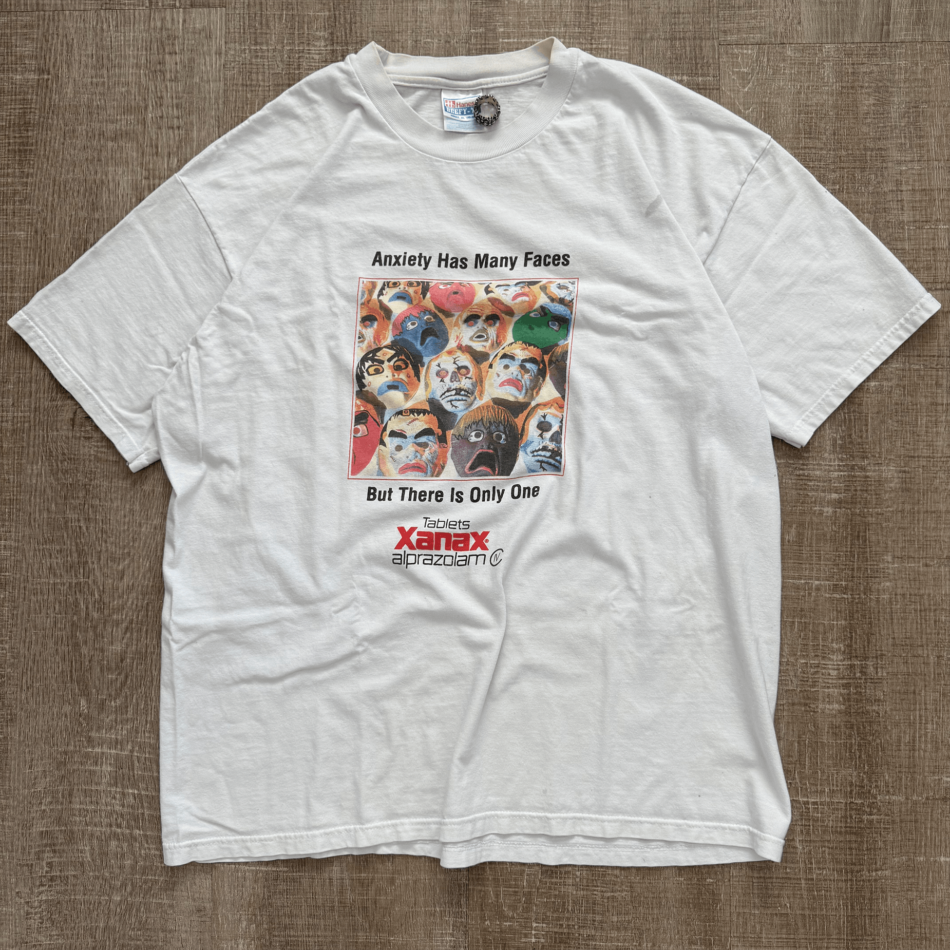 Vintage 1995 Vintage Xanax Alprazolam Anxiety Has Many Faces Tee Size US XL / EU 56 / 4 - 3 Thumbnail