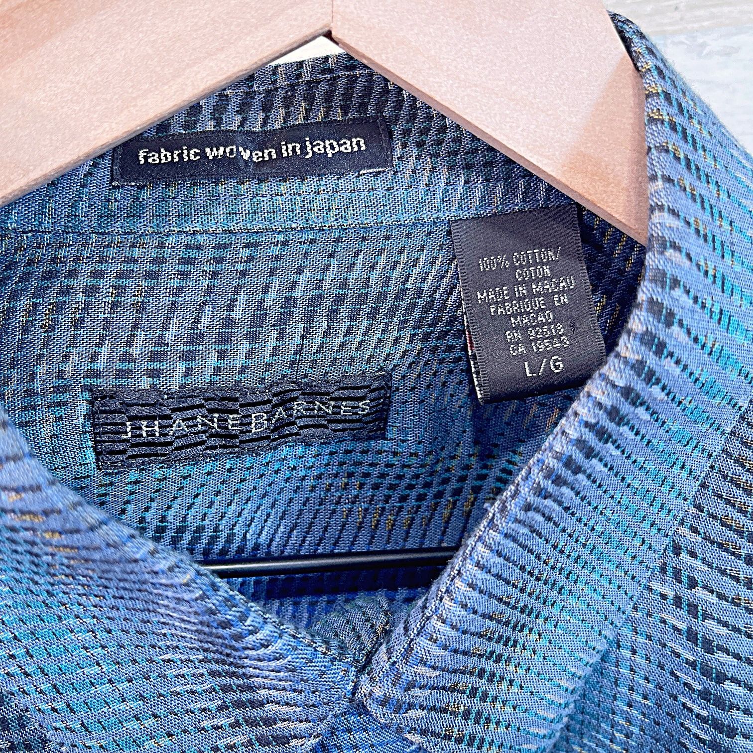 Jhane Barnes × Vintage Jhane Barnes Vintage Jacquard Shirt Blue Mens Large Size US L / EU 52-54 / 3 - 5 Thumbnail