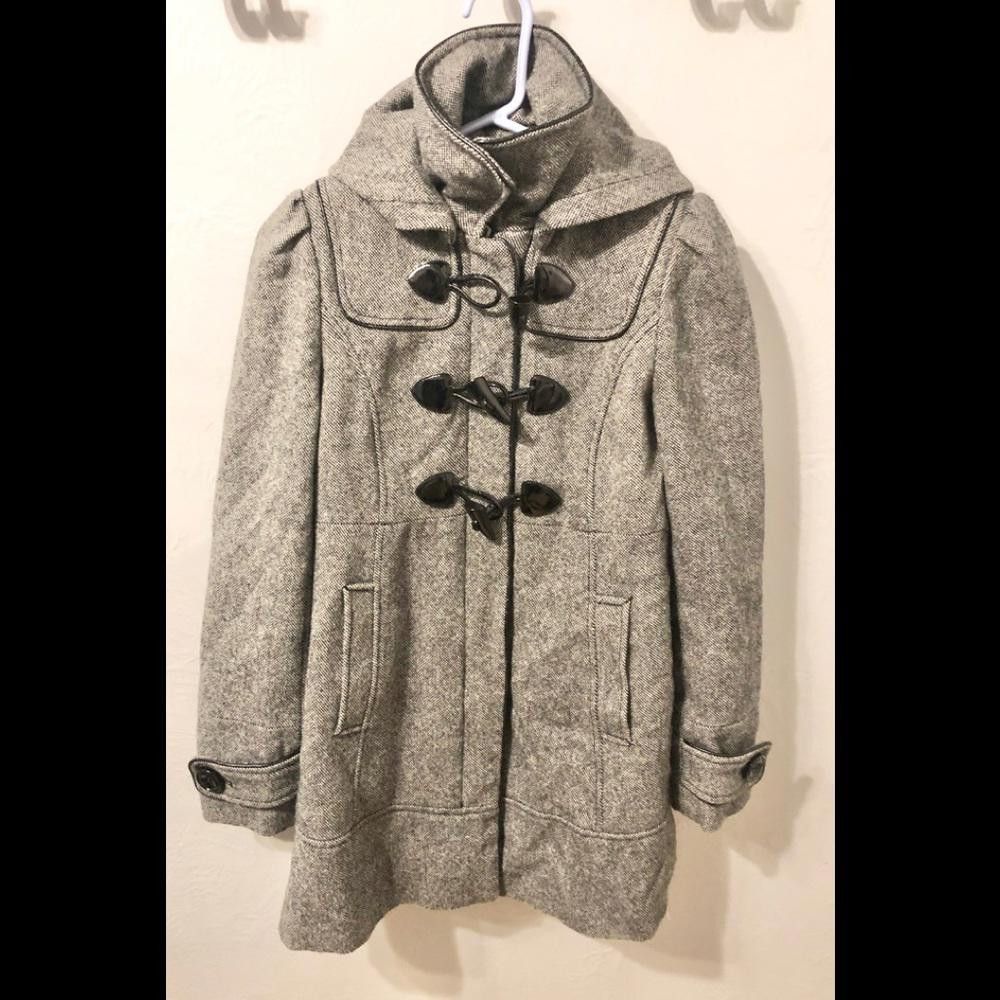 Guess Black white tweed wool blend coat Small