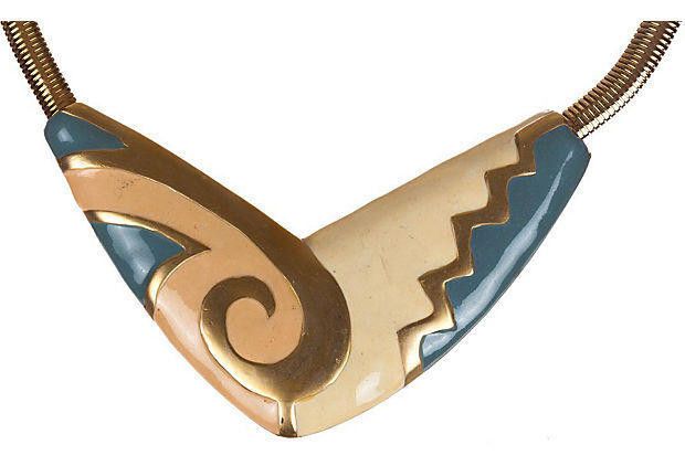 Designer Aztec Inspired Motif Enamel Bib Necklace Size ONE SIZE - 3 Thumbnail