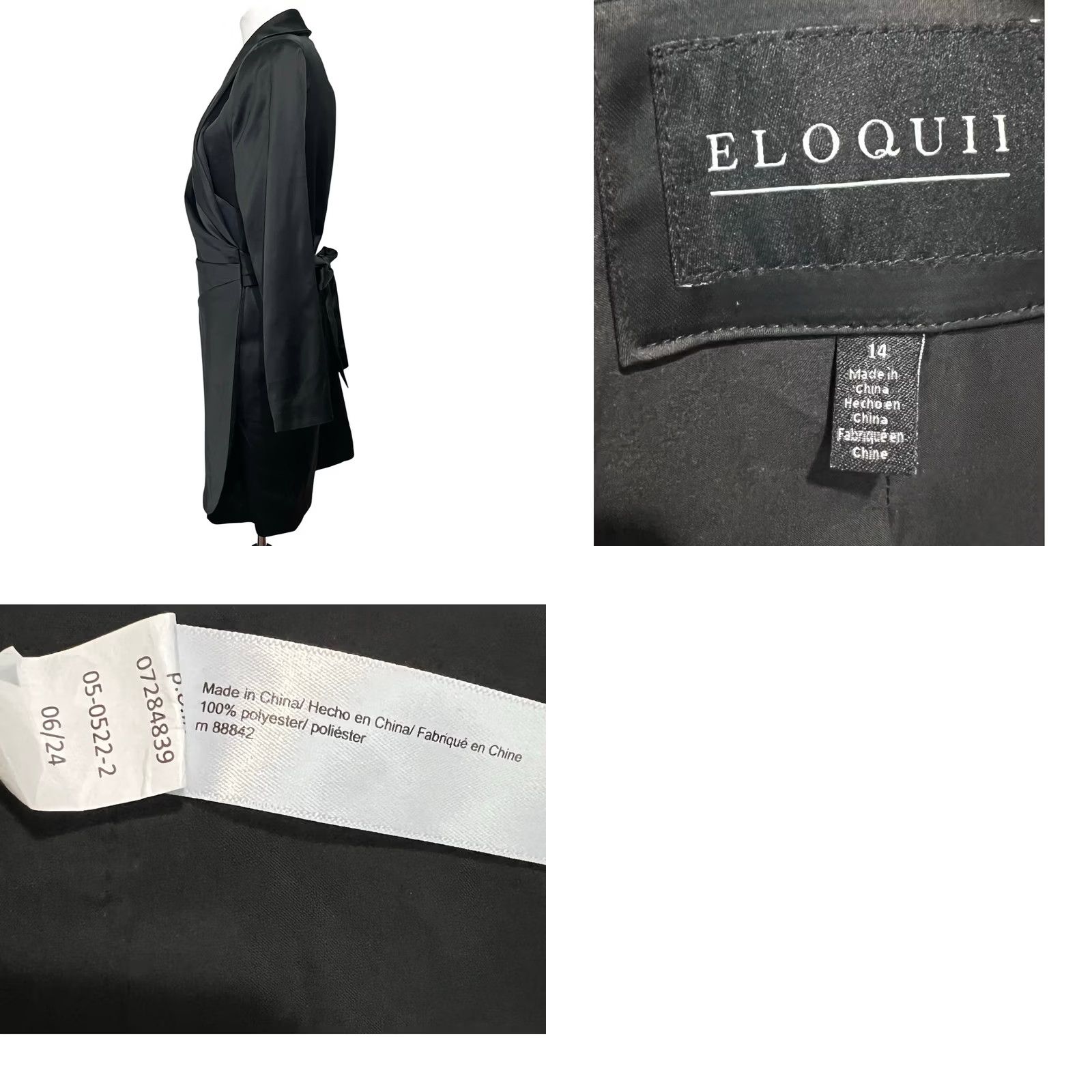 Vintage Eloquii Black Satin Wrap Dress Size 14 Wrap Dress Party/Cocktail Formal Evening Womens 14 Satin Black Eloquii Wrap Dress Size XL / US 12-14 / IT 48-50 - 8 Thumbnail