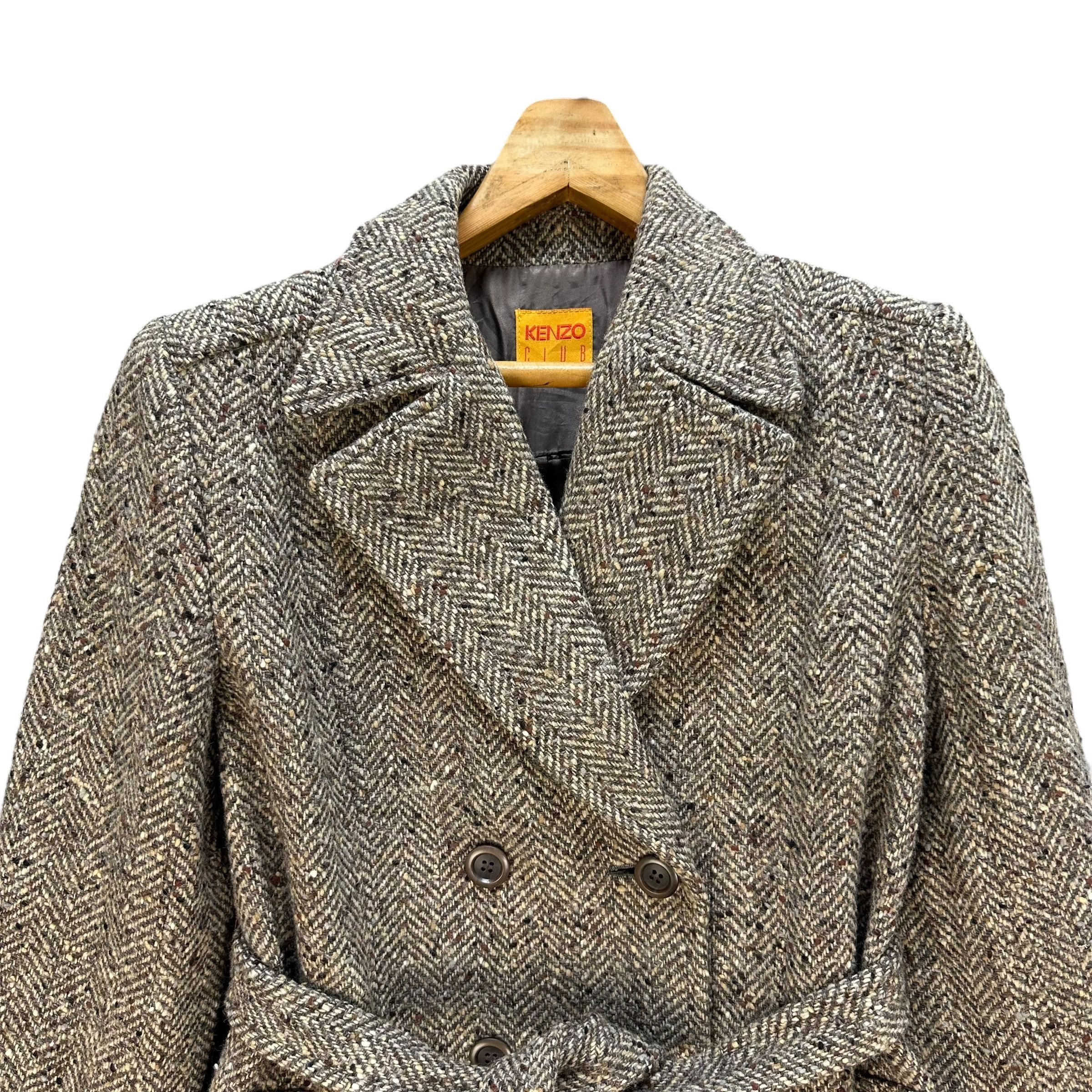 Kenzo 90’s KENZO CLUB Herringbone Wool Long Coat #A64-1542 Size M / US 6-8 / IT 42-44 - 2 Thumbnail