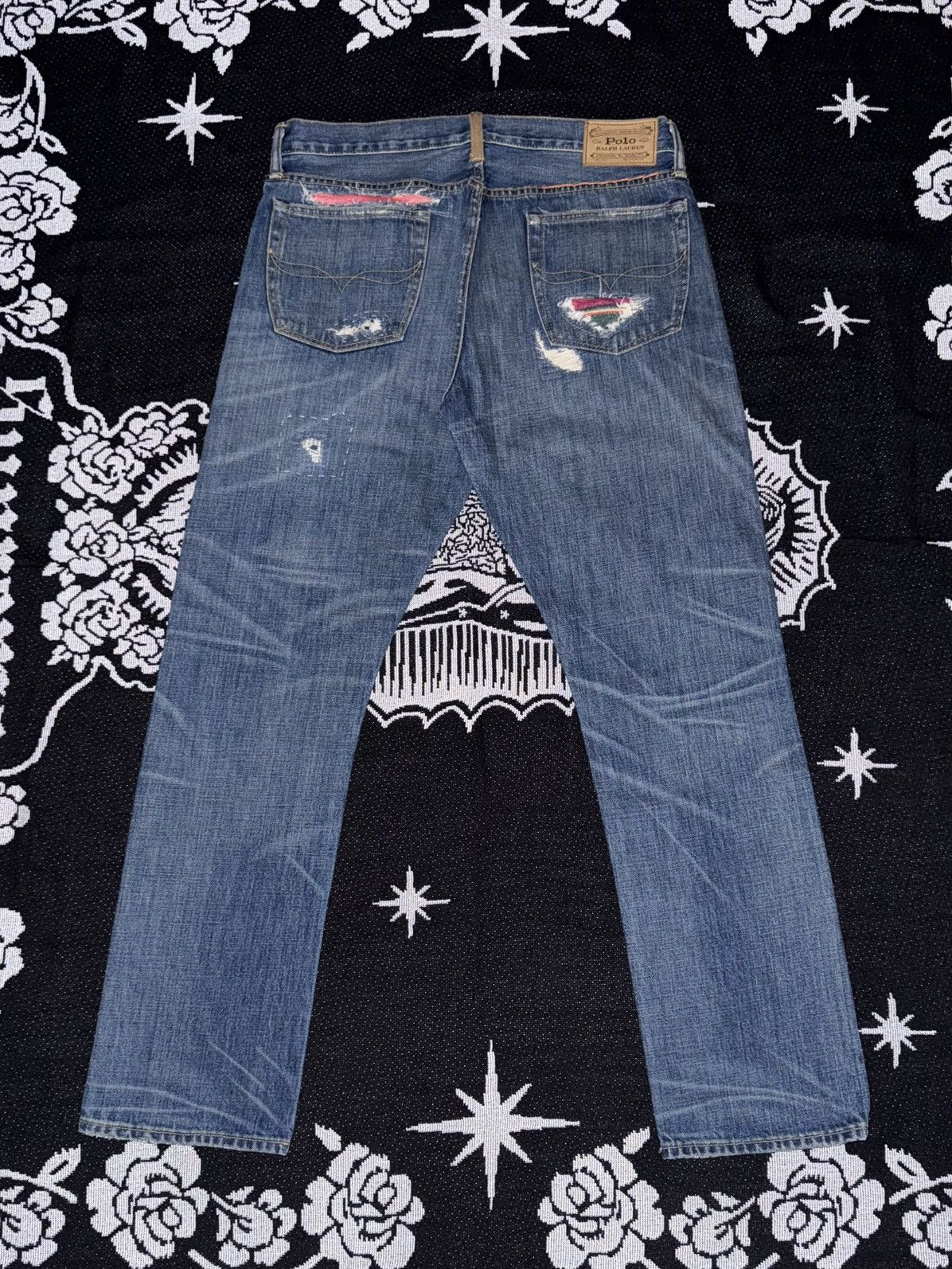 Polo Ralph Lauren Varick Slim Straight Serape Patchwork Distressed Jeans Size US 32 / EU 48 - 4 Thumbnail