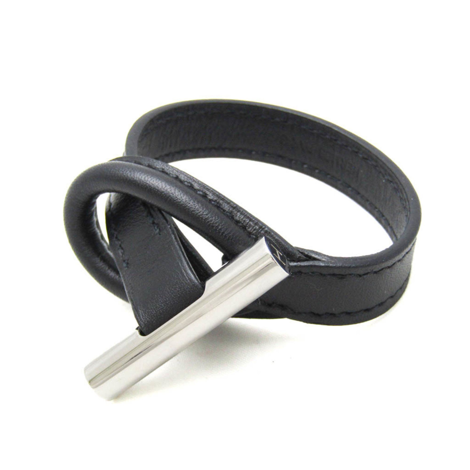 Hermes Hermes Leather,Metal Bangle Black,Silver Size ONE SIZE - 1 Thumbnail