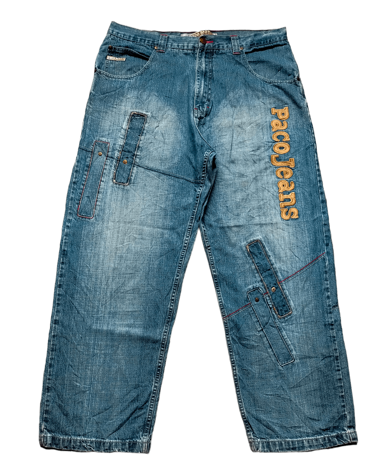 Japanese Brand Paco Jeans Patchwork Embroidered Baggy Jeans Size US 37 - 1 Thumbnail