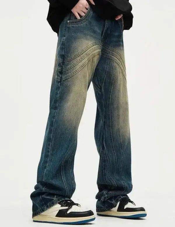 Japanese Brand × Jean Y2K Painted Circle Striped Baggy Jeans Size US 33 - 4 Thumbnail