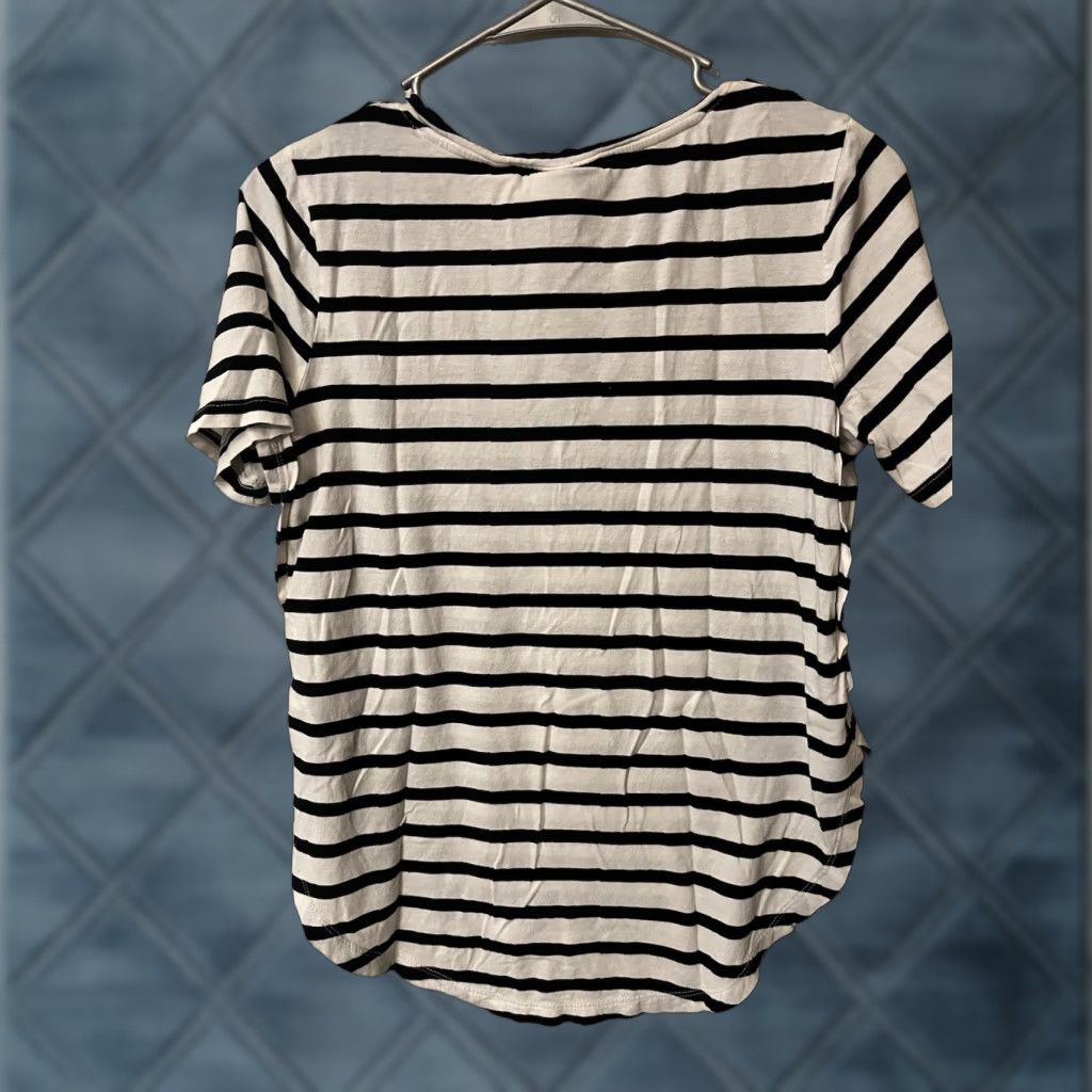H&M H&M Logg White Striped Top Women Small Cotton Blend Short Sleeve T-Shirt Size S / US 4 / IT 40 - 1 Thumbnail