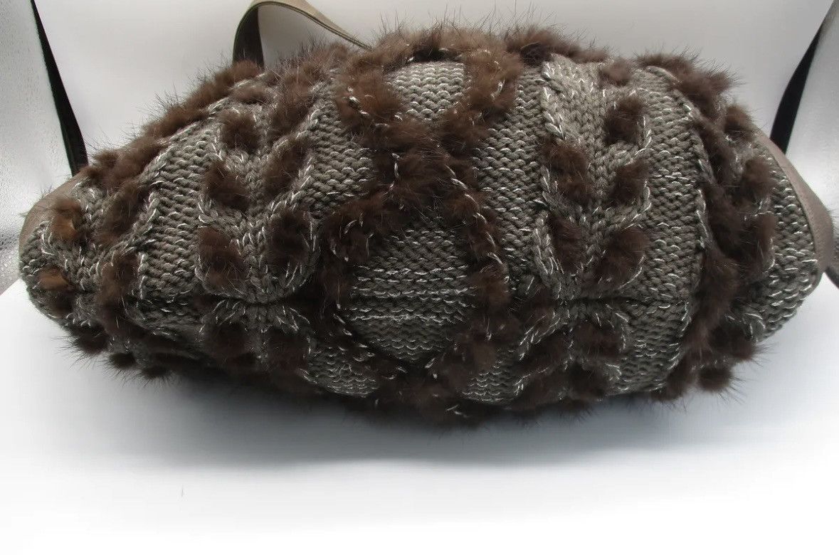 Salvatore Ferragamo Salvatore Ferragamo 'Balena' Genuine Fur/Knit/Leath Hobo Bag Size ONE SIZE - 6 Thumbnail