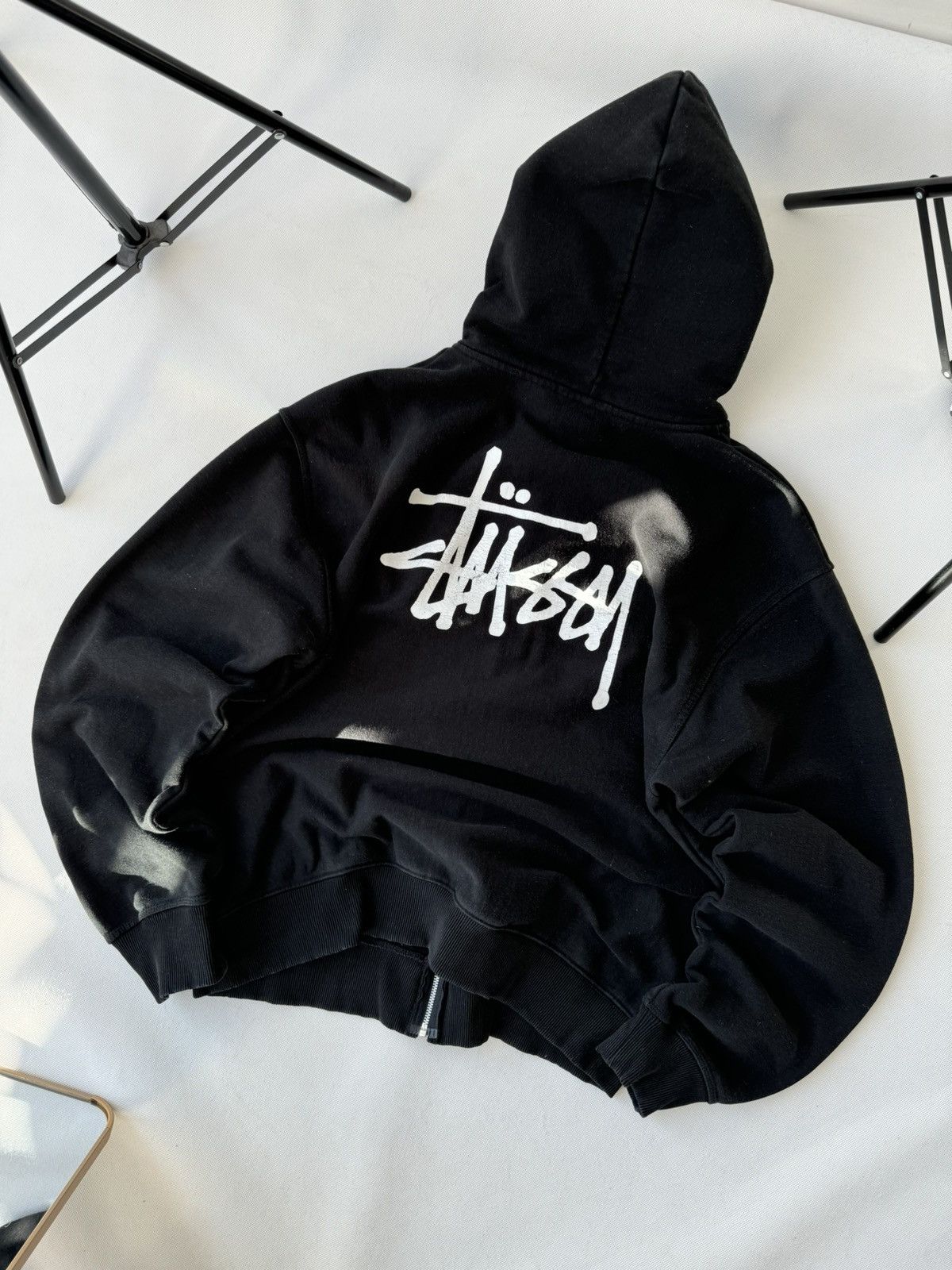 Stussy × Vintage STUSSY Big Logo LOGO VINTAGE OVERSIZE Zip Up Black HOODIE Size US XXL / EU 58 / 5 - 16 Thumbnail