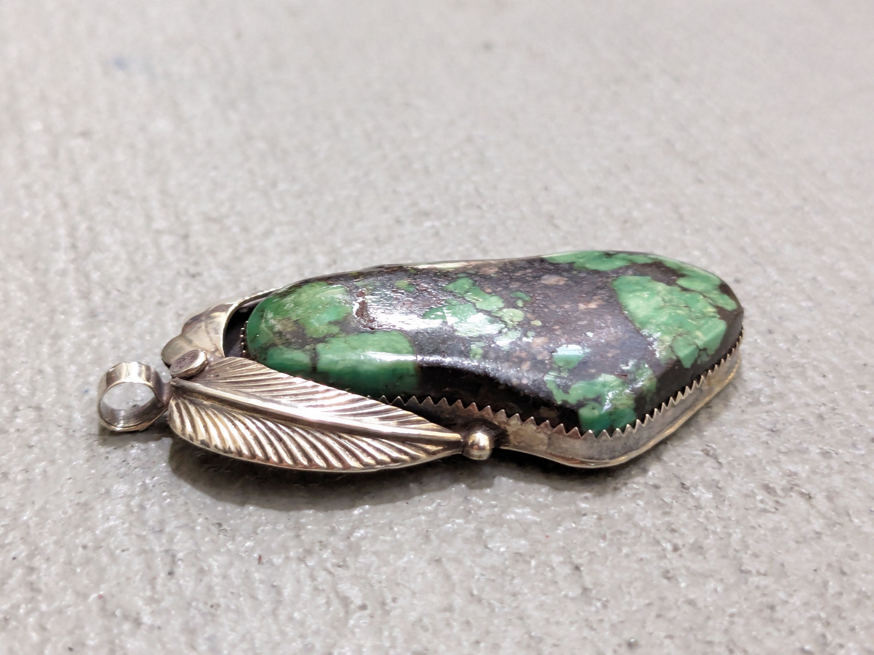 Jewelry Vintage Sterling Silver Pendant Turquoise Modern Leaf Size ONE SIZE - 6 Thumbnail