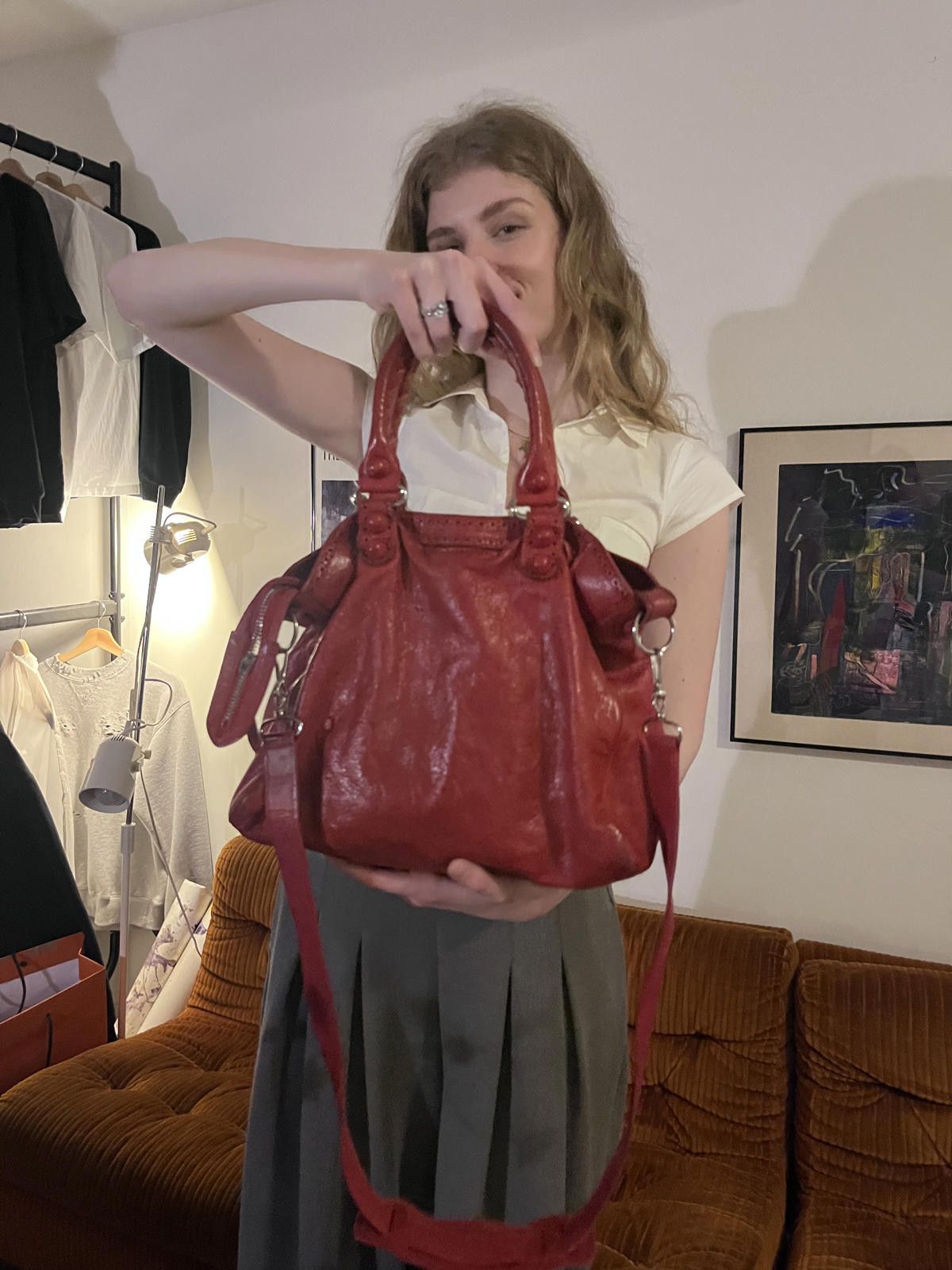 Balenciaga Balenciaga - Red Leather Handbag with Braided Handle and Det Size ONE SIZE - 5 Thumbnail
