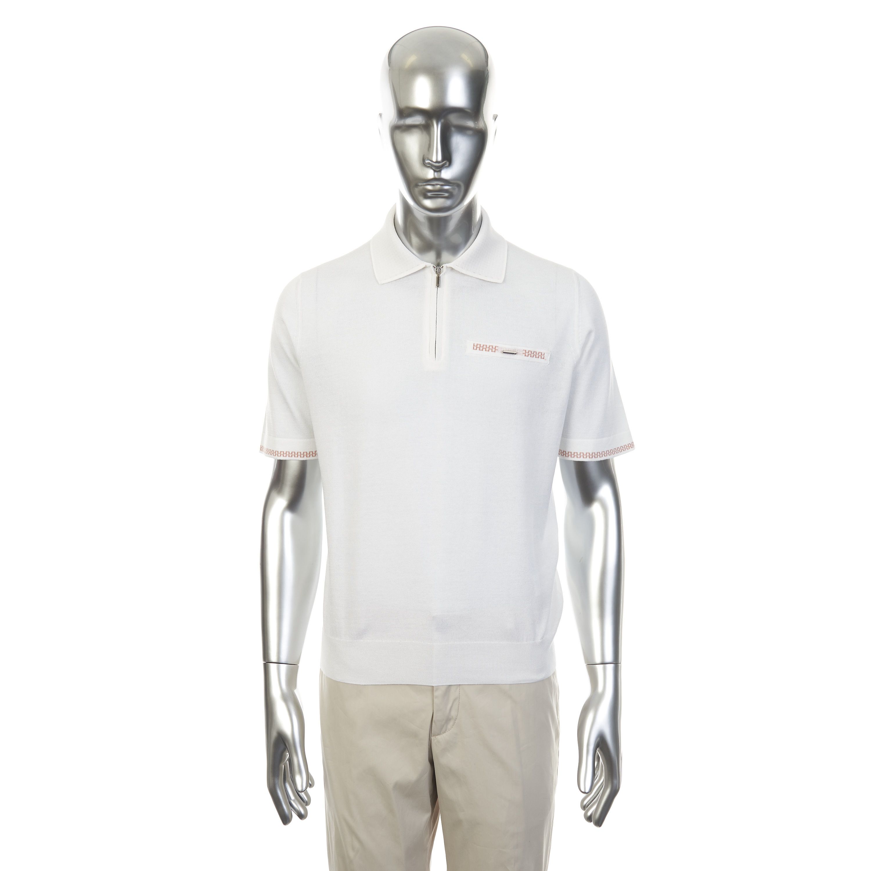 Zilli White Zipped Polo Short Sleeves Shirt Size US M / EU 48-50 / 2 - 6 Thumbnail