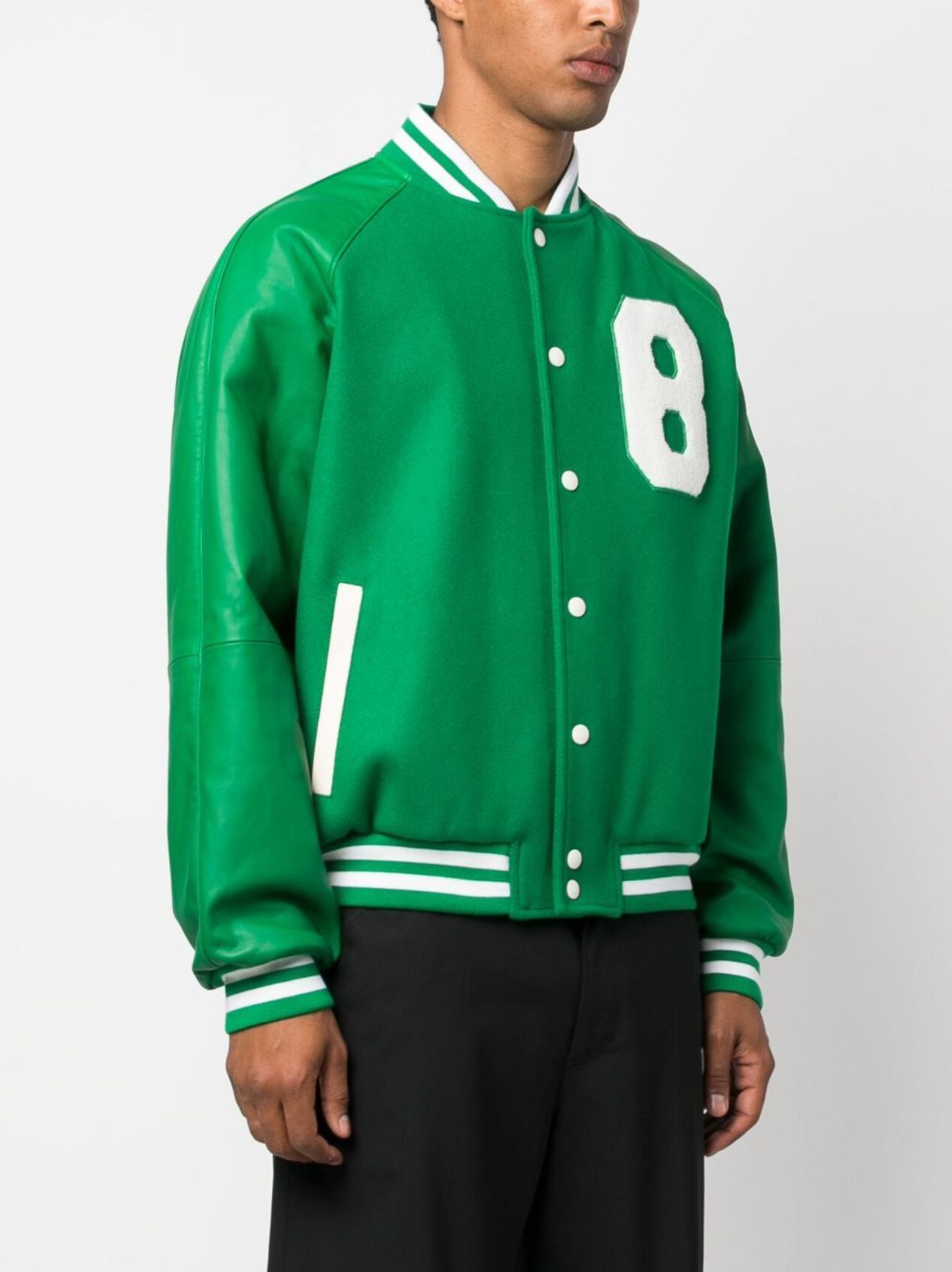 Bally o1y1224 Embossed Logo Leather Bomber Jacket in Green/White Size US M / EU 48-50 / 2 - 3 Thumbnail