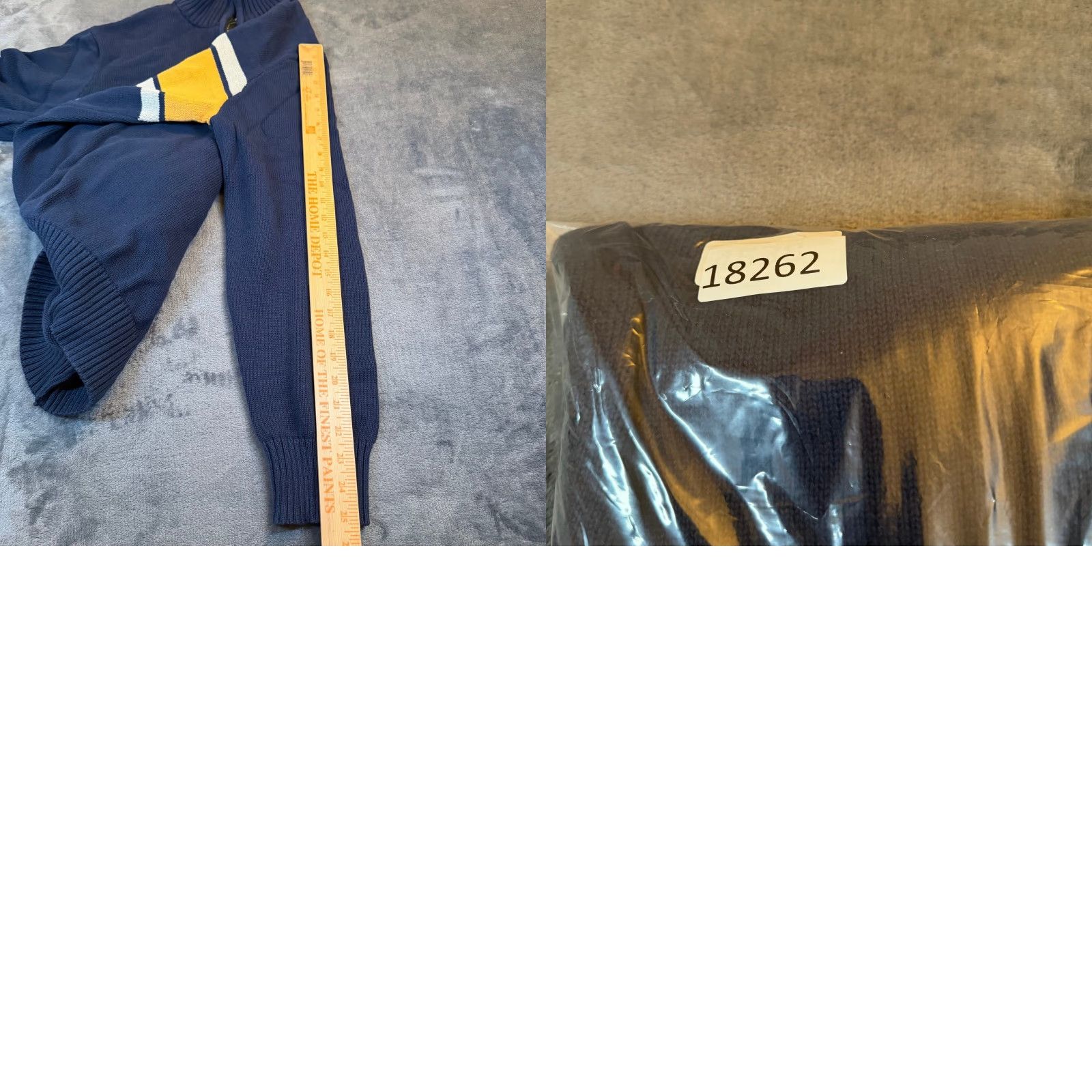 Eddie Bauer Eddie Bauer Mens Large Navy Blue Yellow Striped Quarter Zip Cotton Knit Sweater Size US L / EU 52-54 / 3 - 8 Thumbnail