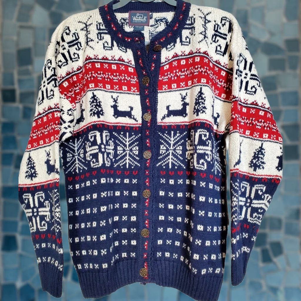 Vintage VTG Woolrich Holiday Cardigan Sweater Red White Blue Snowflake Buttons Size S Size S / US 4 / IT 40 - 1 Thumbnail