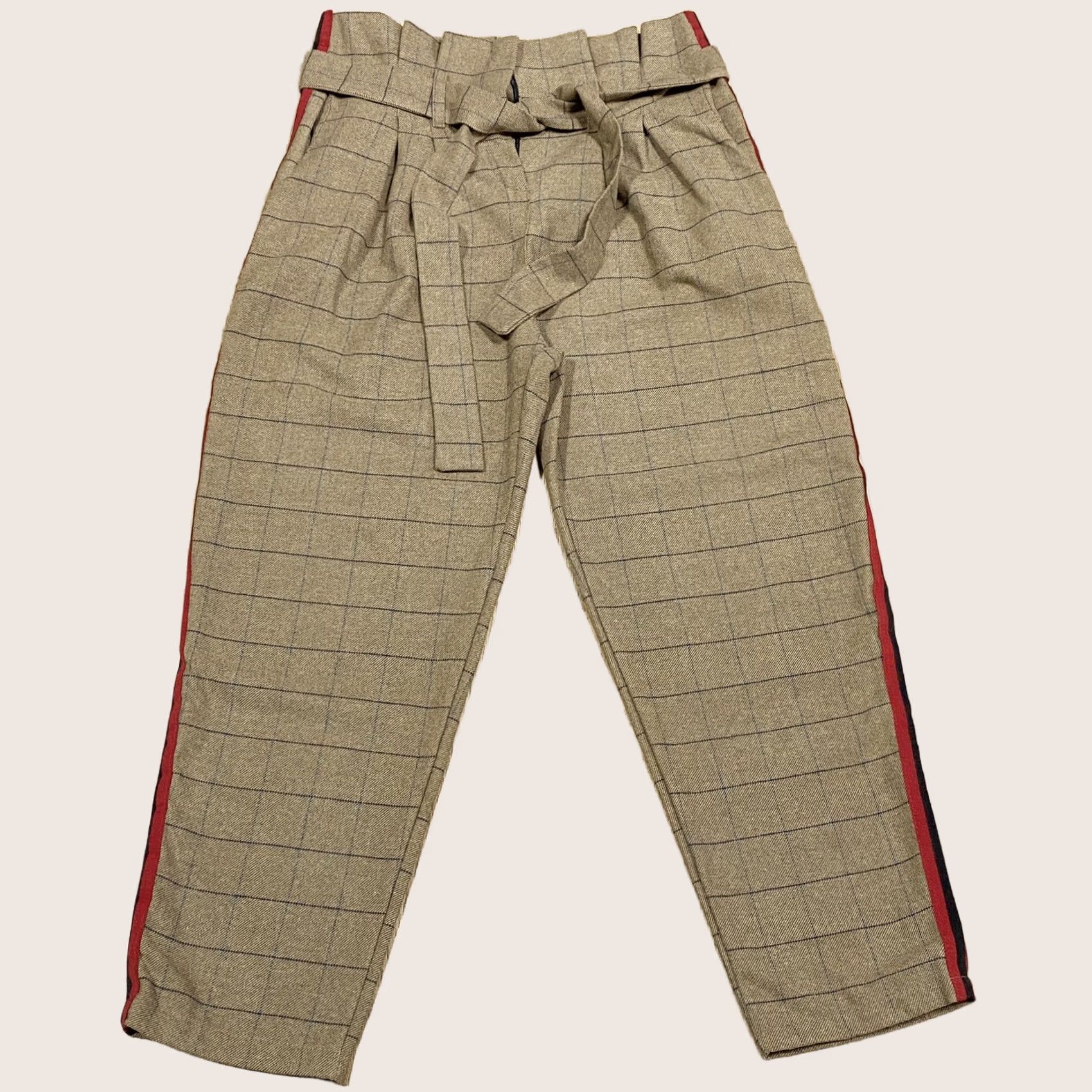 Vintage Love From Italy Trousers Size Medium Wool Blend Brown Blue Check Crop L24” Women Adjustable Zip/Belted Casual 70% Polyester 15% Wool 15% Viscose Size 32" / US 10 / IT 46 - 1 Thumbnail