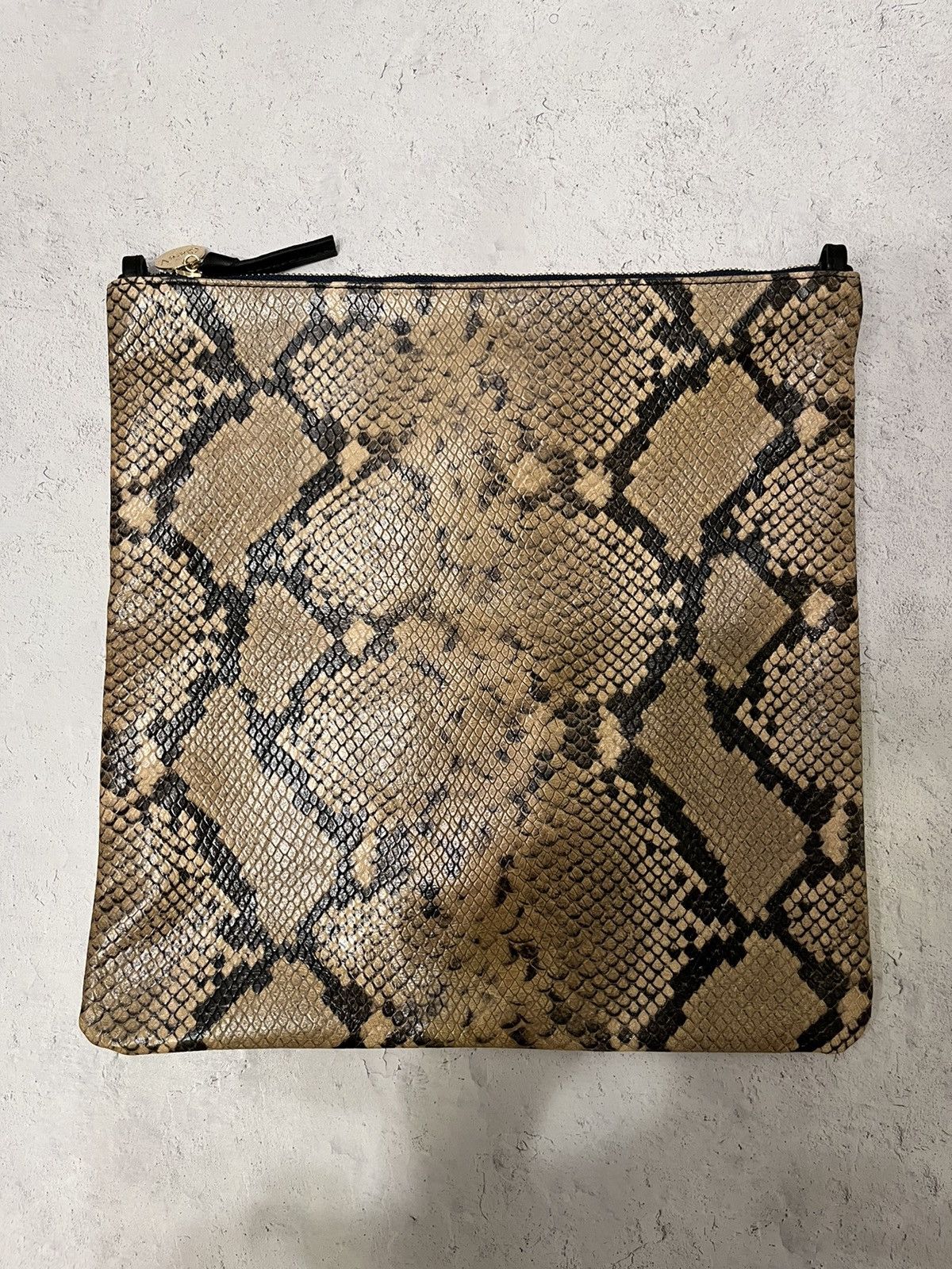 Clare V. + Snake Embossed Leather Foldover Clutch