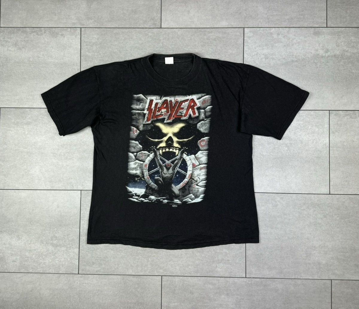 Bay Island Sportswear SLAYER Band T-Shirt (Men's Size L) cotton black type Vintage Second Hand