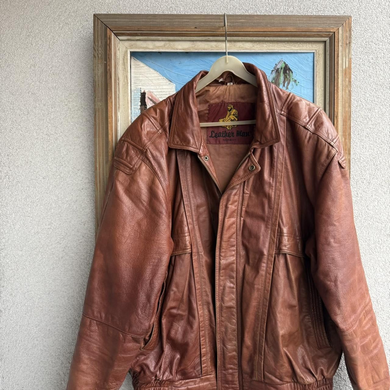 Vintage Vintage 90s Real Leather Jacket Brown Cropped Boxy Size US L / EU 52-54 / 3 - 4 Thumbnail