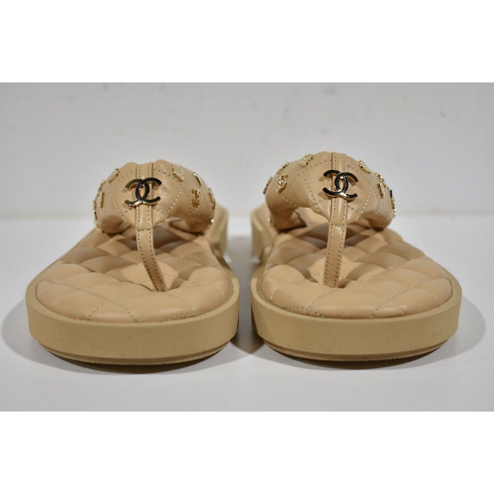 Chanel Chanel 23P Beige Quilted Charms Padded Pool Thong Logo Size US 6 / IT 36 - 6 Thumbnail