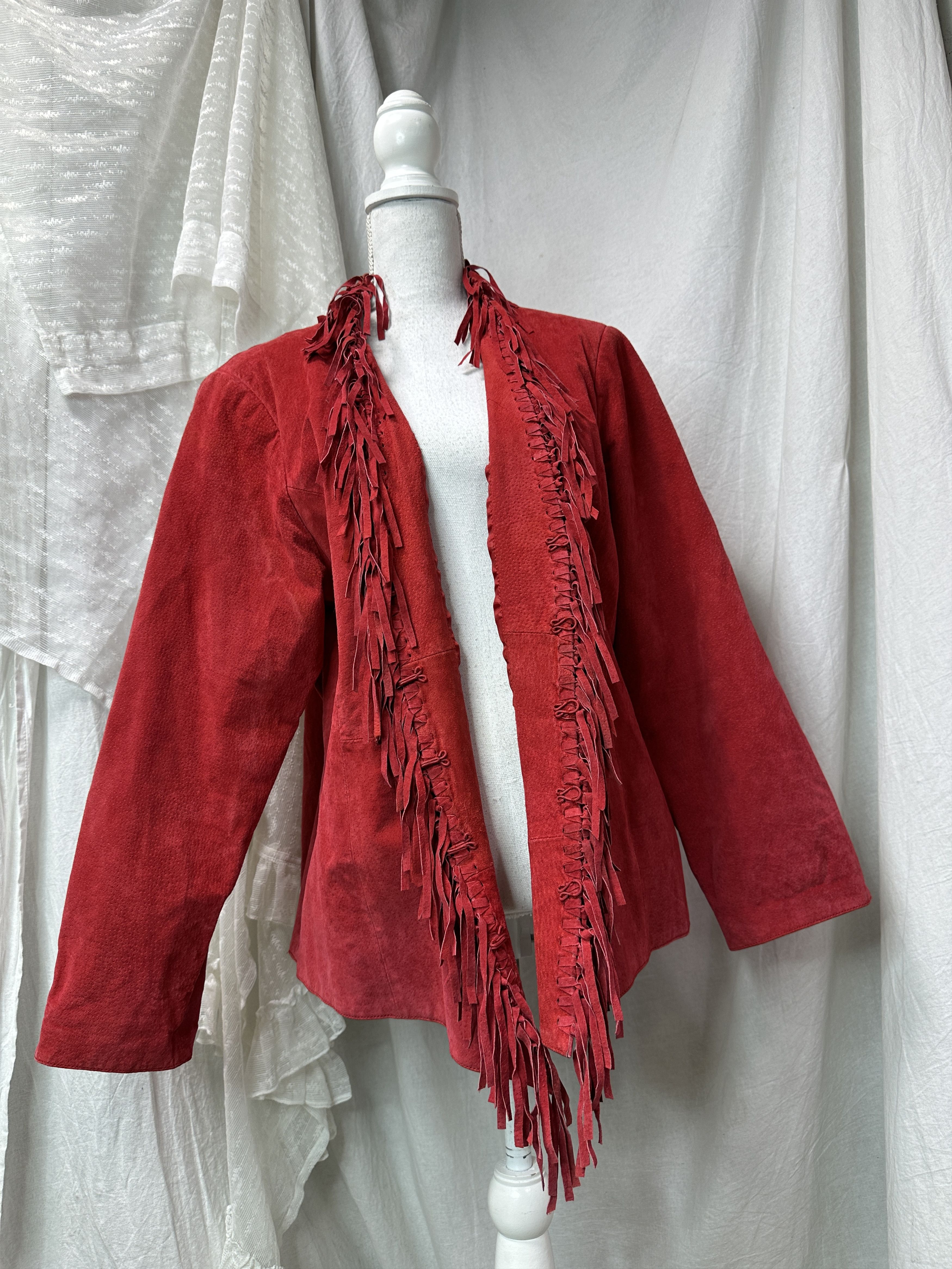 Vintage Vintage Leather Cherry Red Fringe Jacket Y2K Size XL / US 12-14 / IT 48-50 - 1 Thumbnail